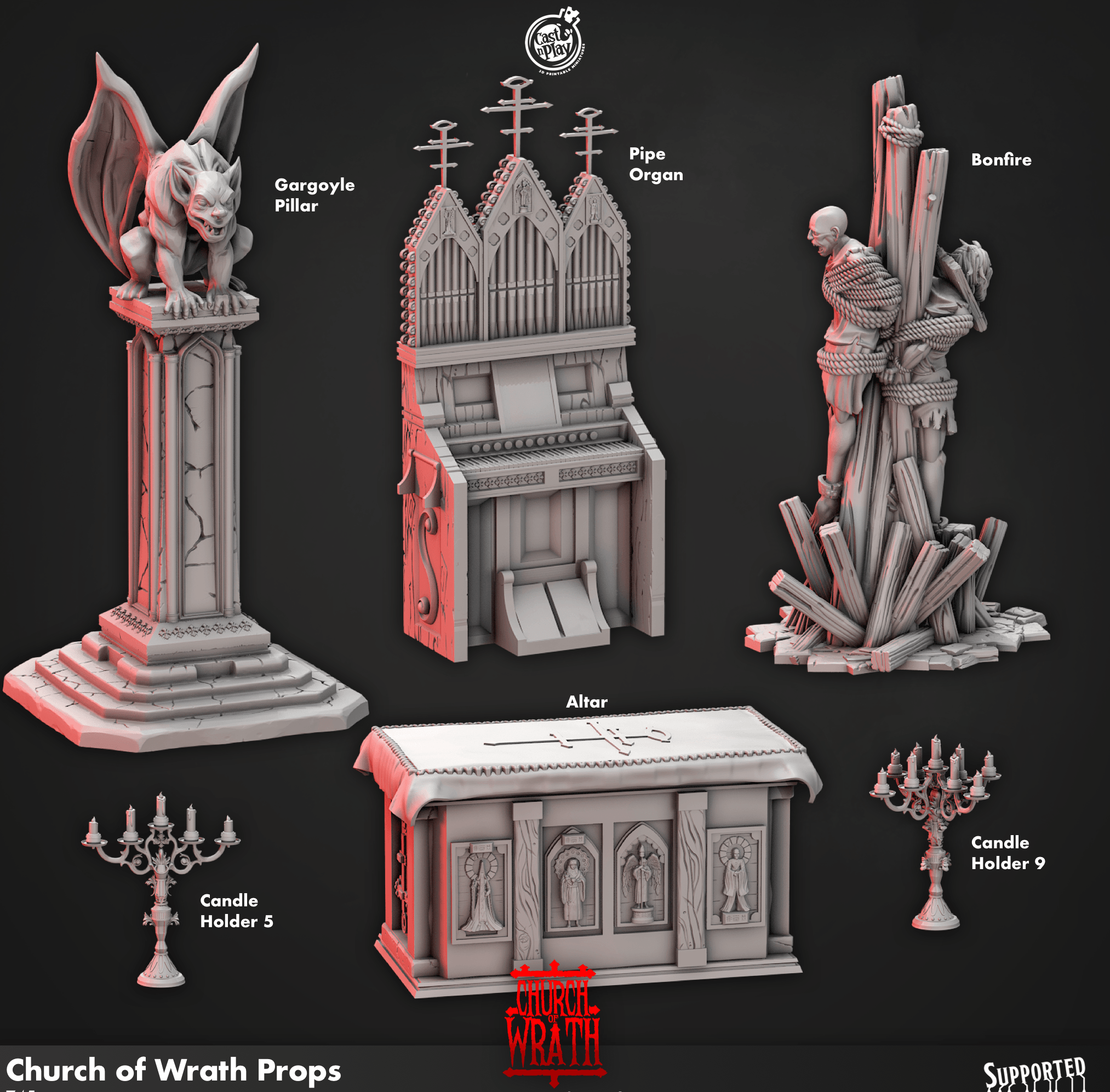 3D Printed Cast n Play Church of Wrath Props Church of Wrath 28mm 32mm D&D