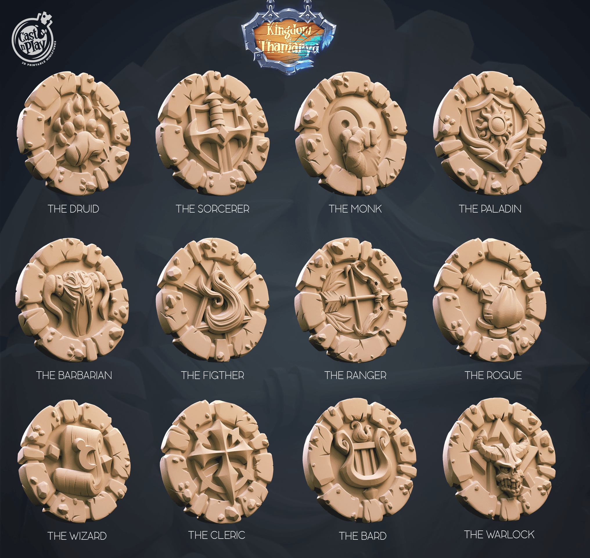 3D Printed Cast n Play Class Tokens 28mm 32mm D&D