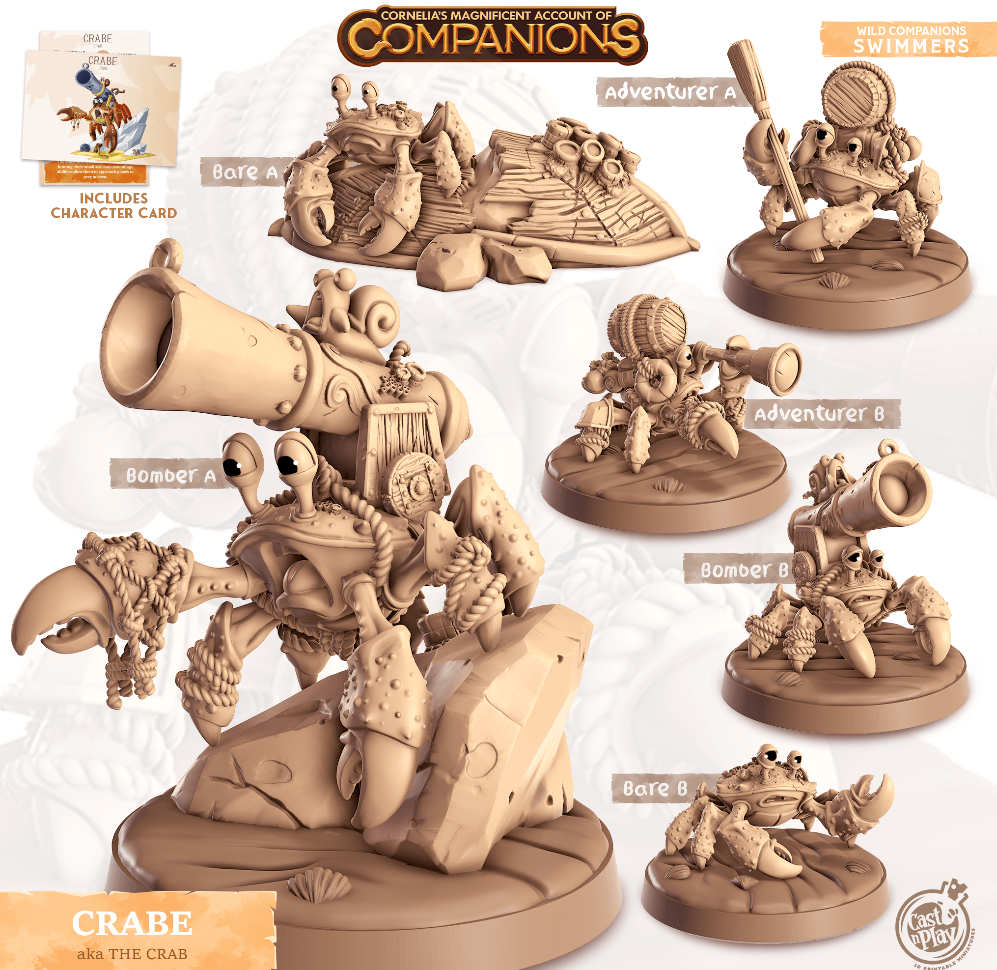 3D Printed Cast n Play Crabe - Crab Companions 28mm 32mm D&D