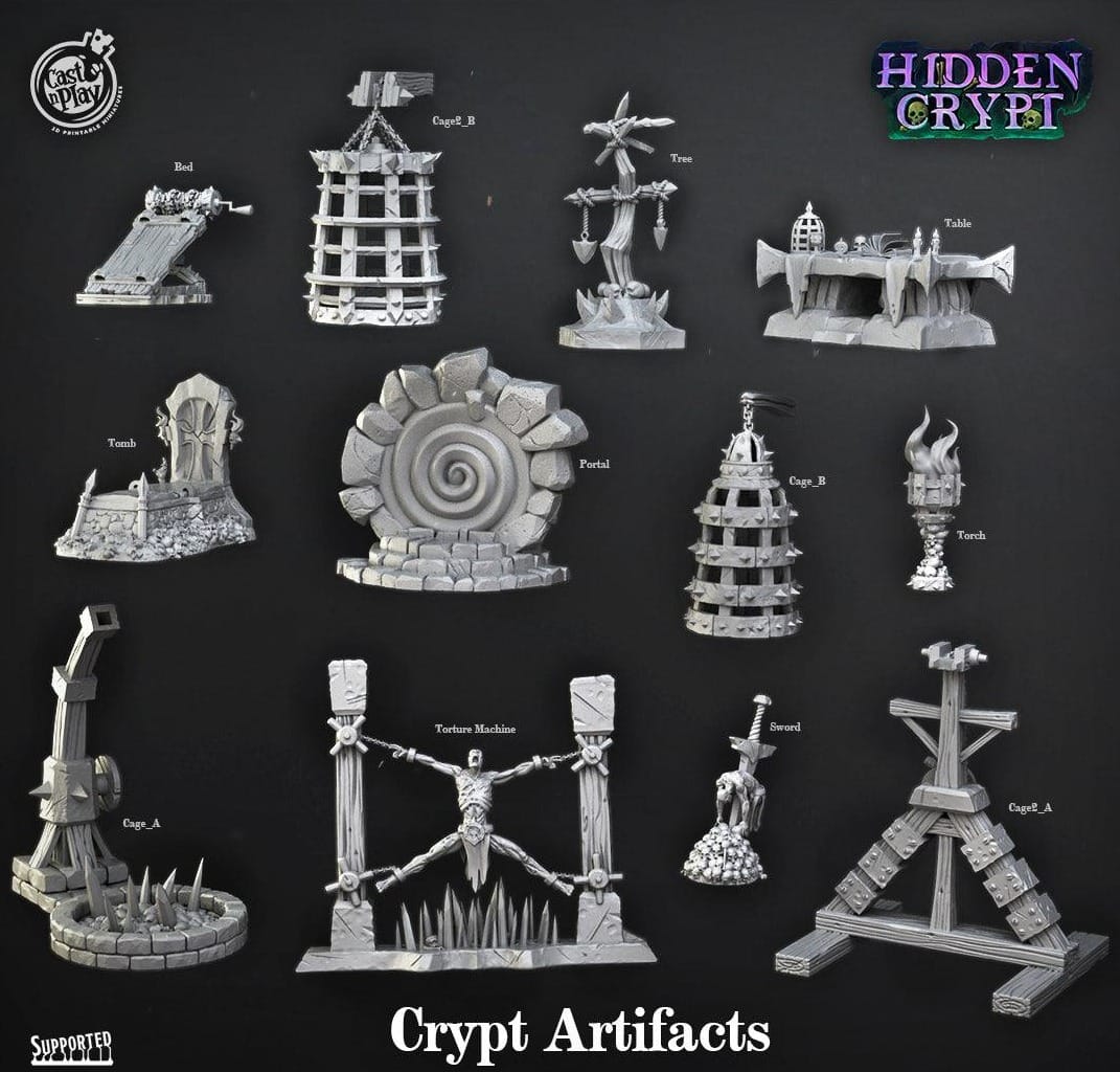 3D Printed Cast n Play Crypt Artifacts Torture Devices 28mm 32mm D&D