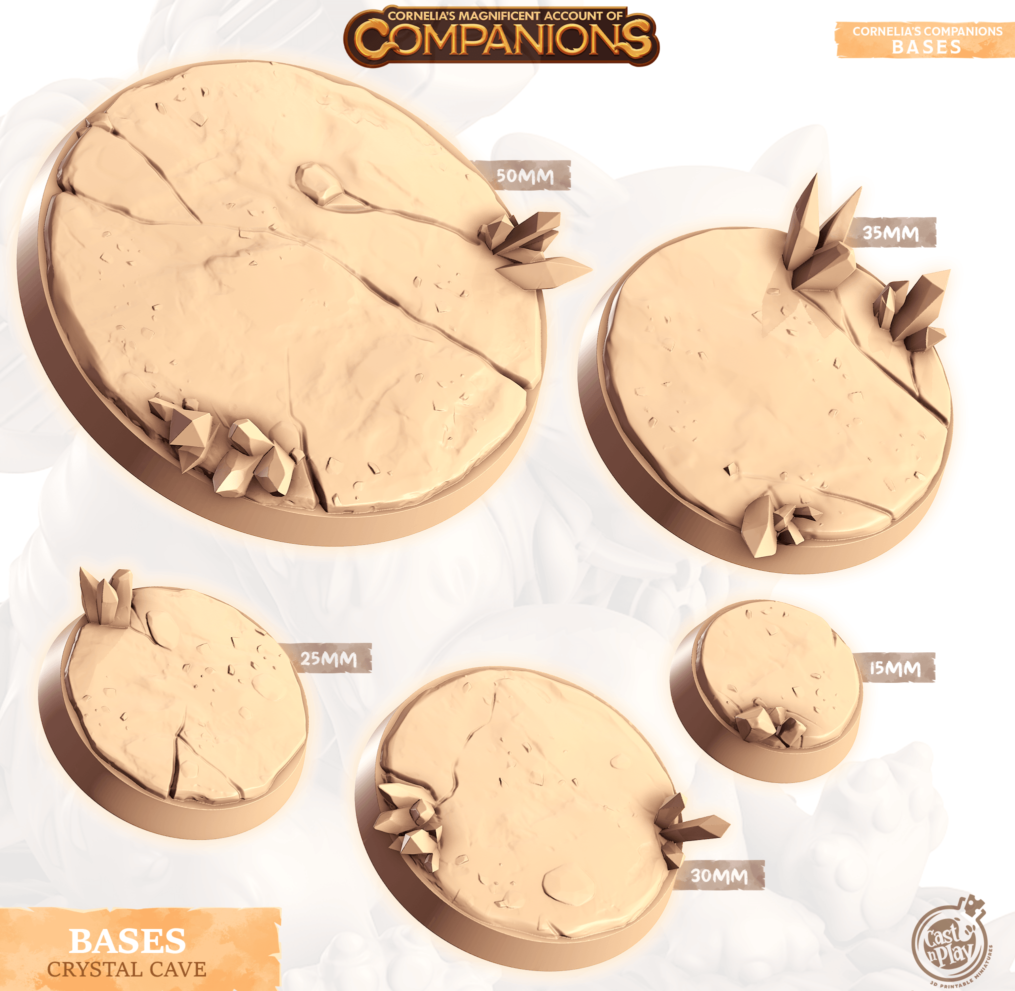3D Printed Cast n Play Crystal Cave Bases Companion's Bases - Master Pack Companions 28mm 32mm D&D
