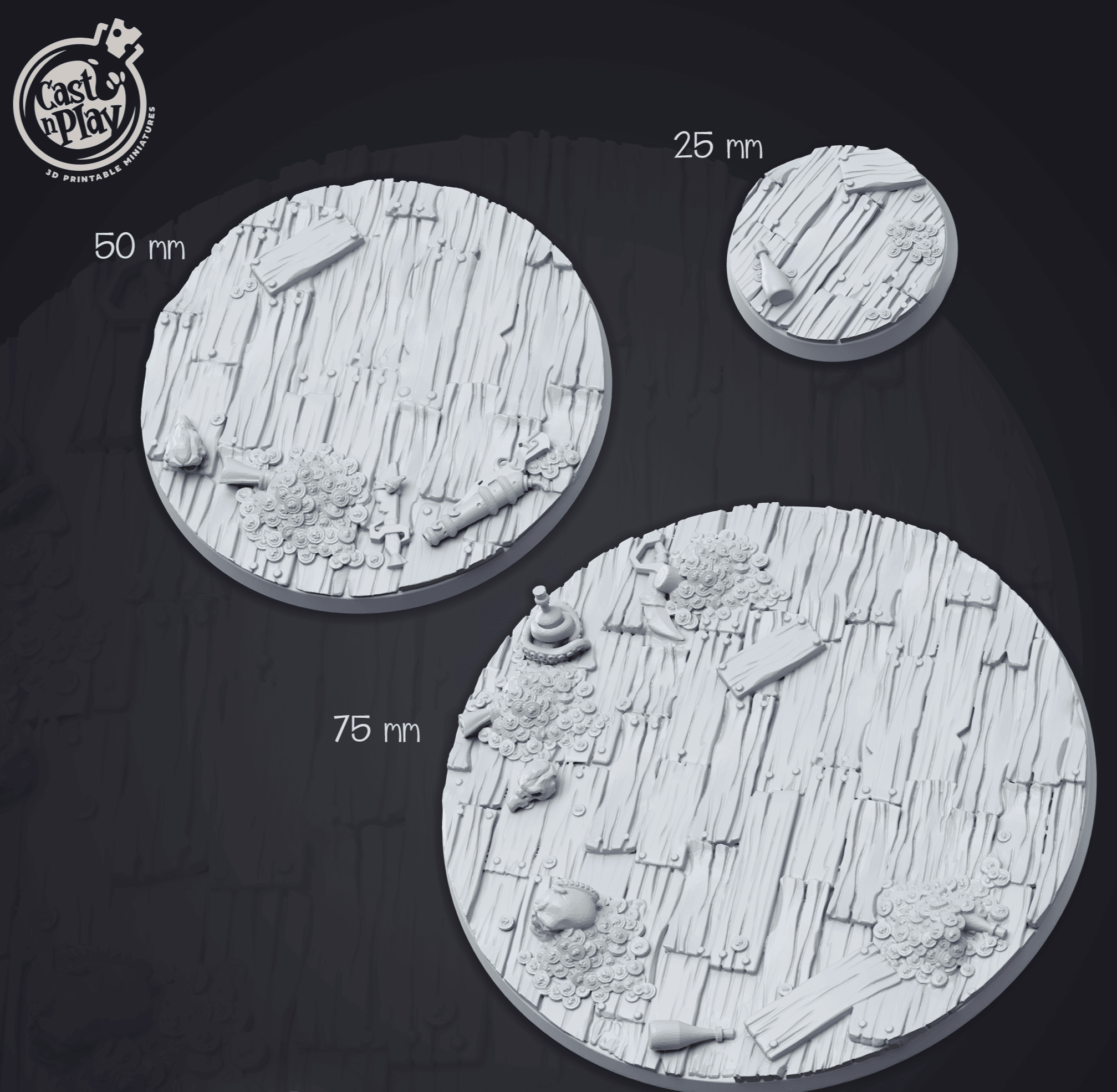 3D Printed Cast n Play - Cursed Crew Bases 28mm 32mm D&D