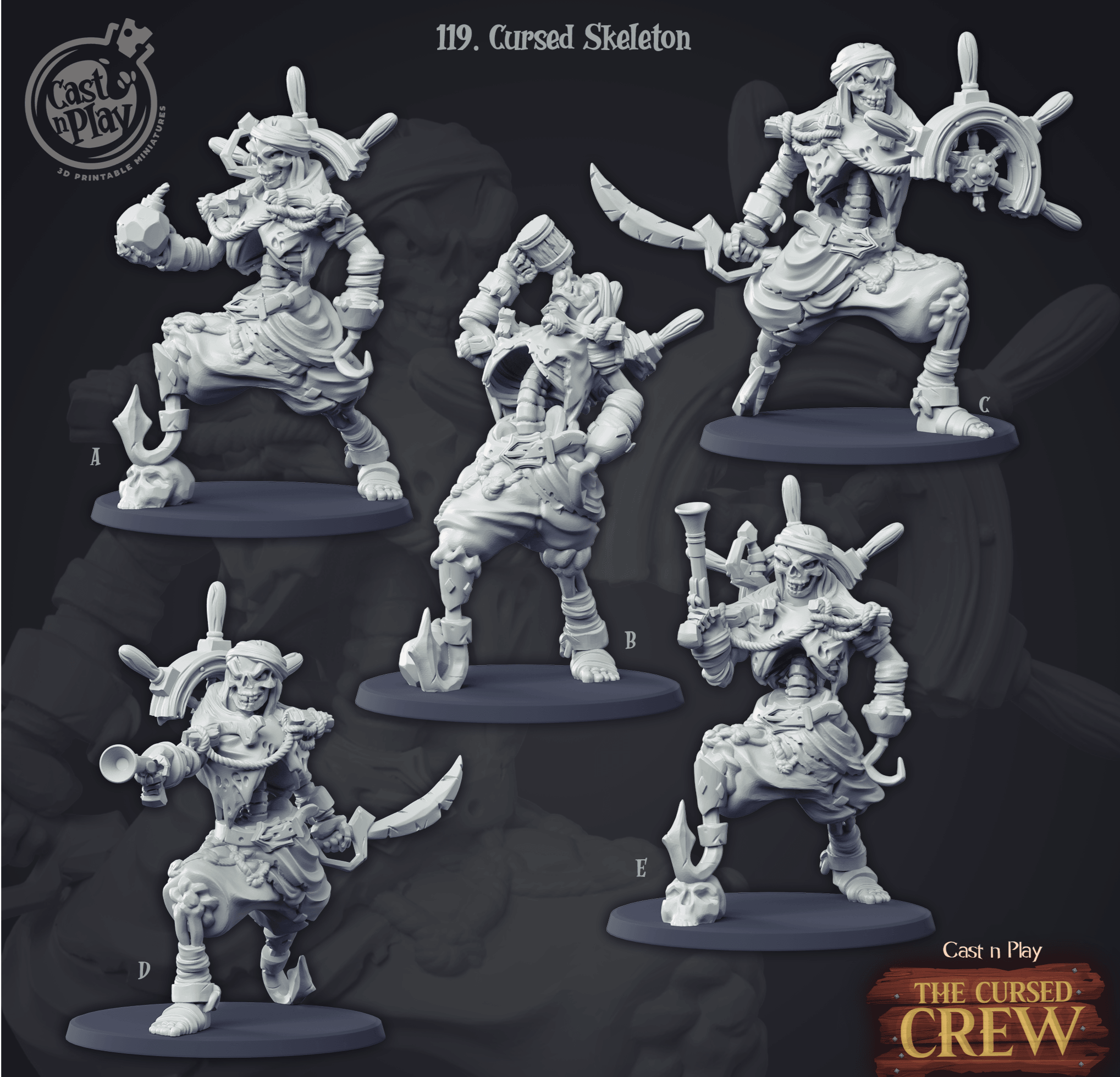 3D Printed Cast n Play Cursed Skeletons The Cursed Crew 28mm 32mm D&D
