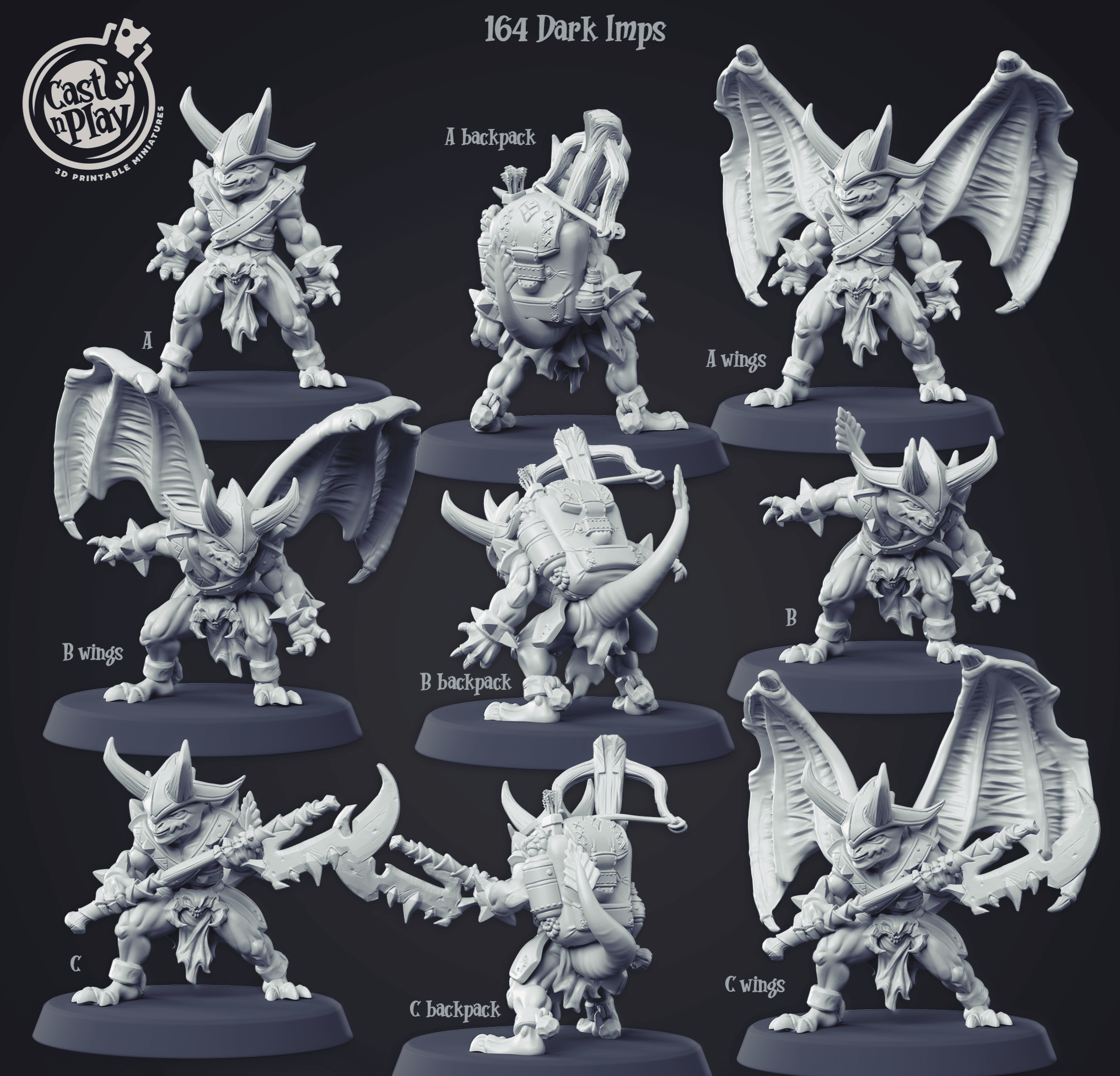 3D Printed Cast n Play Dark Imps 28mm 32mm D&D