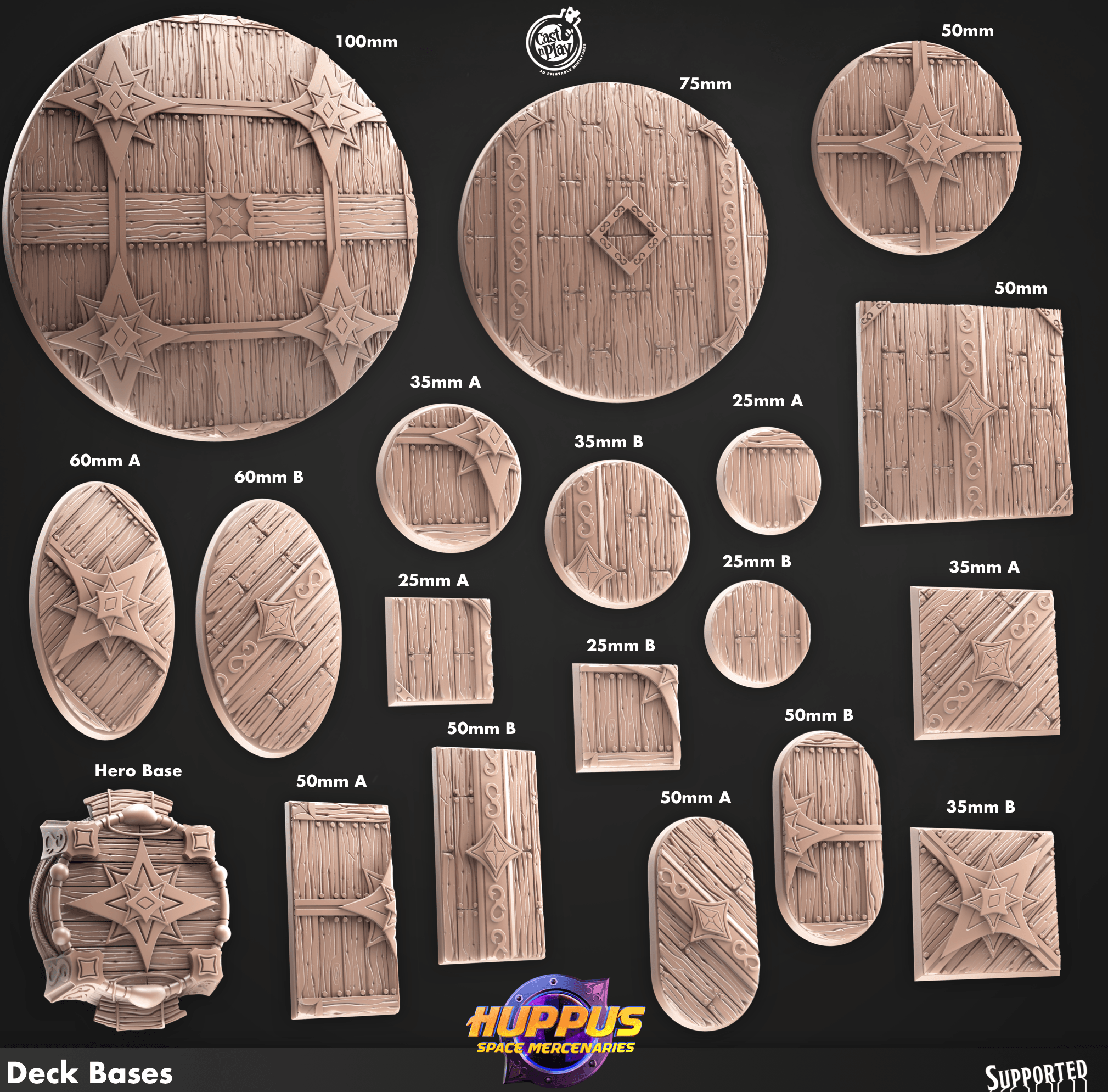 3D Printed Cast n Play Deck Bases Huppus, Space Mercenaries Set 28mm 32mm D&D