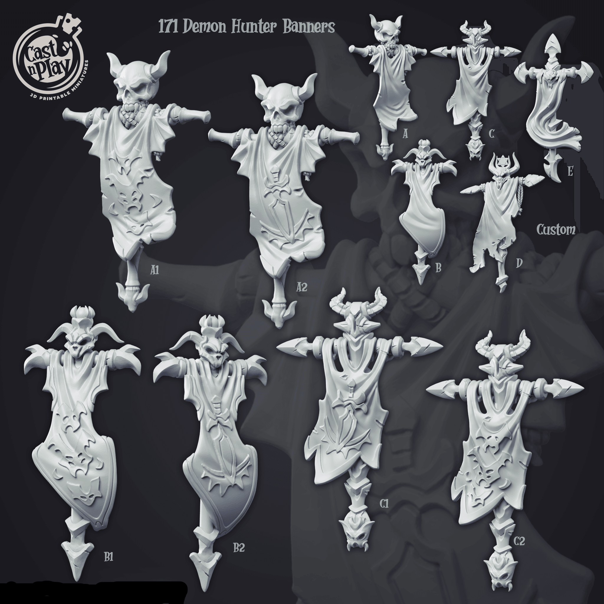 3D Printed Cast n Play Demon Hunter Banners 28mm 32mm D&D
