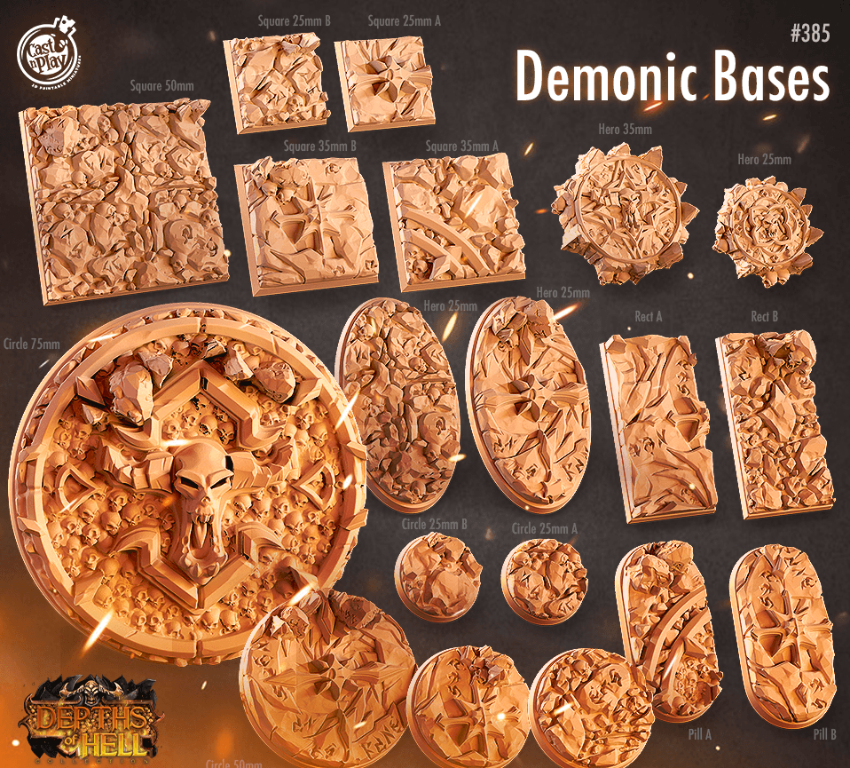 3D Printed Cast n Play Demonic Bases Depths of Hell Set 28mm 32mm D&D