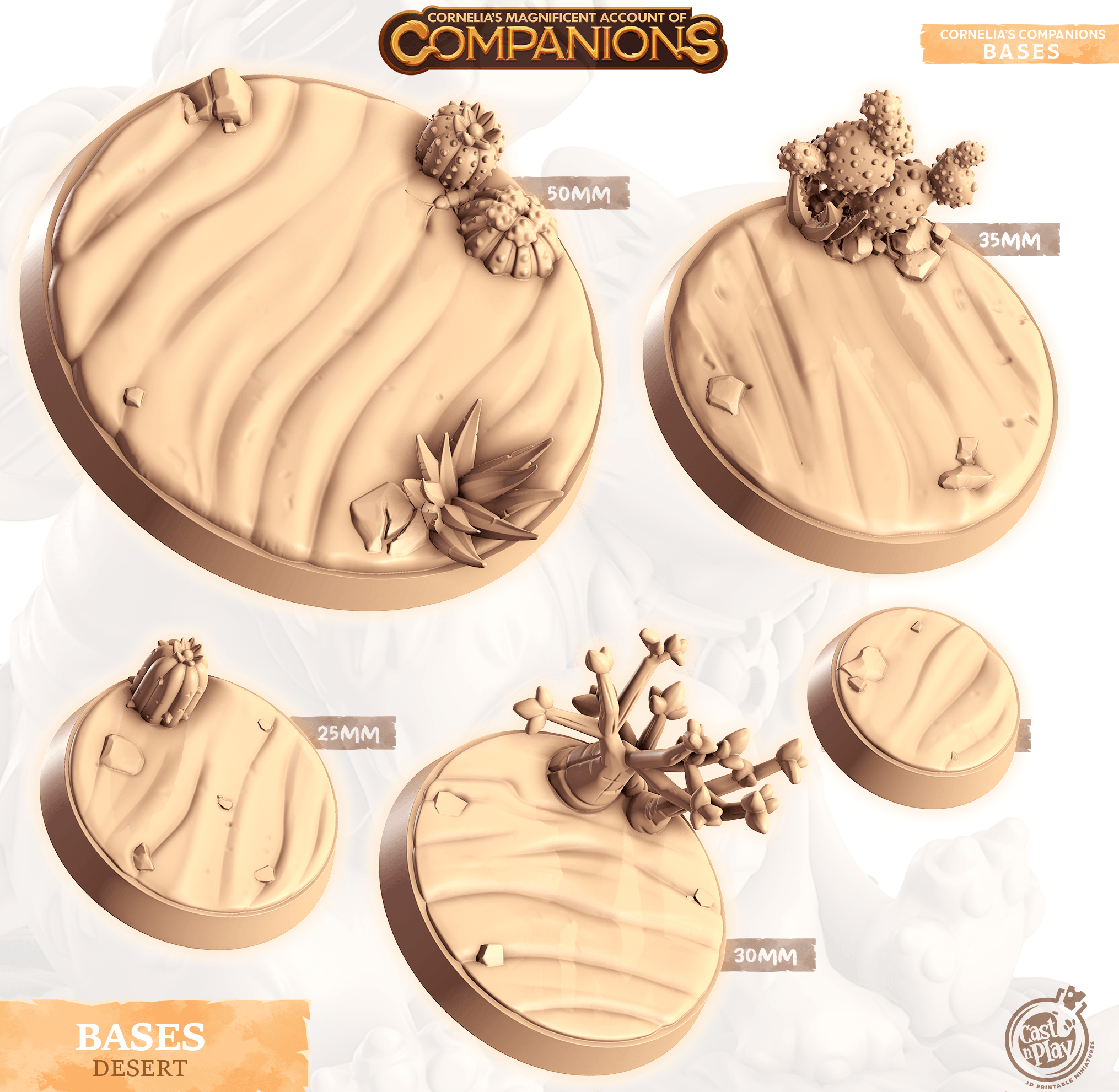 3D Printed Cast n Play Desert Bases Companion's Bases - Master Pack Companions 28mm 32mm D&D