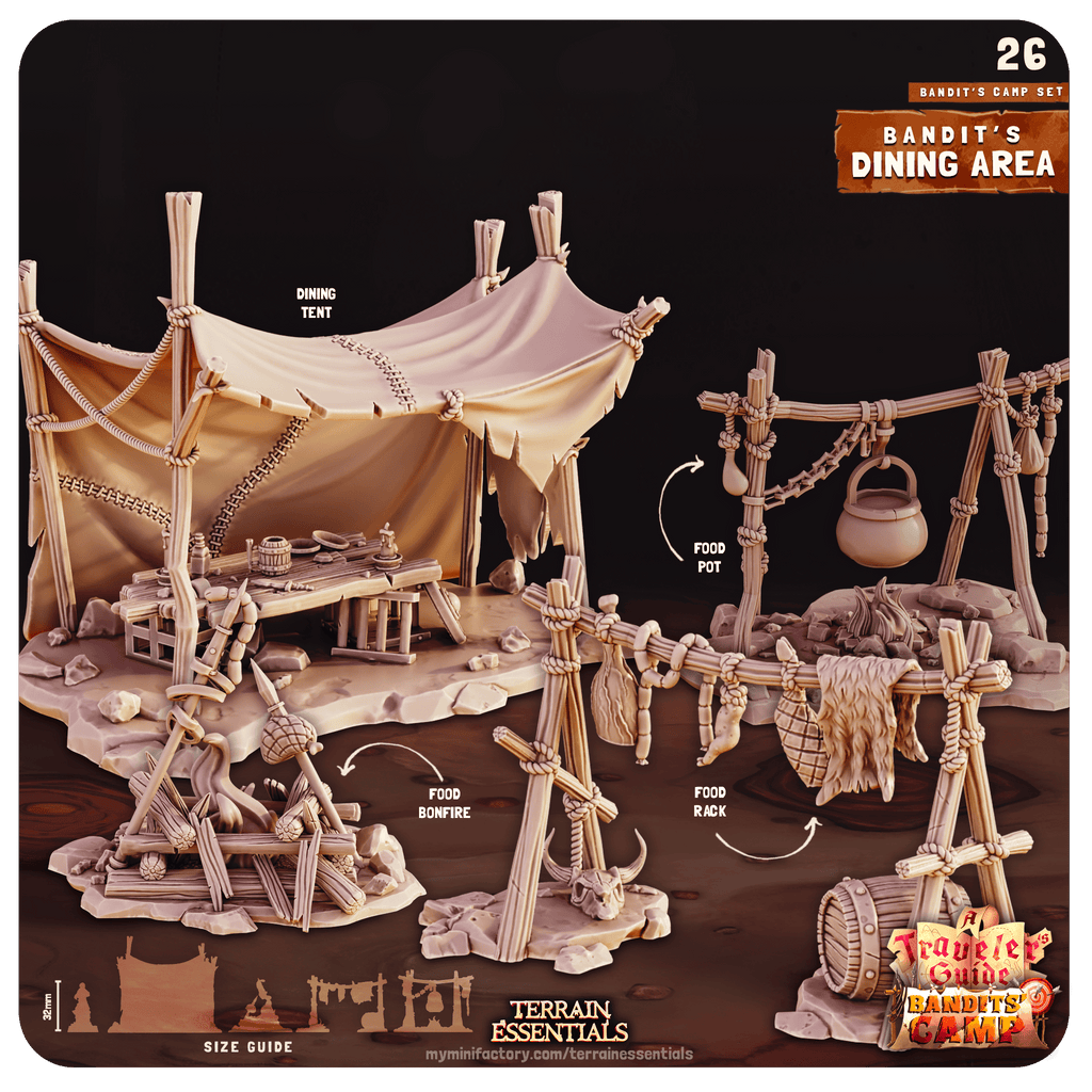 3D Printed Cast n Play Dining Area Bandits Camp Terrain Set 28mm 32mm D&D
