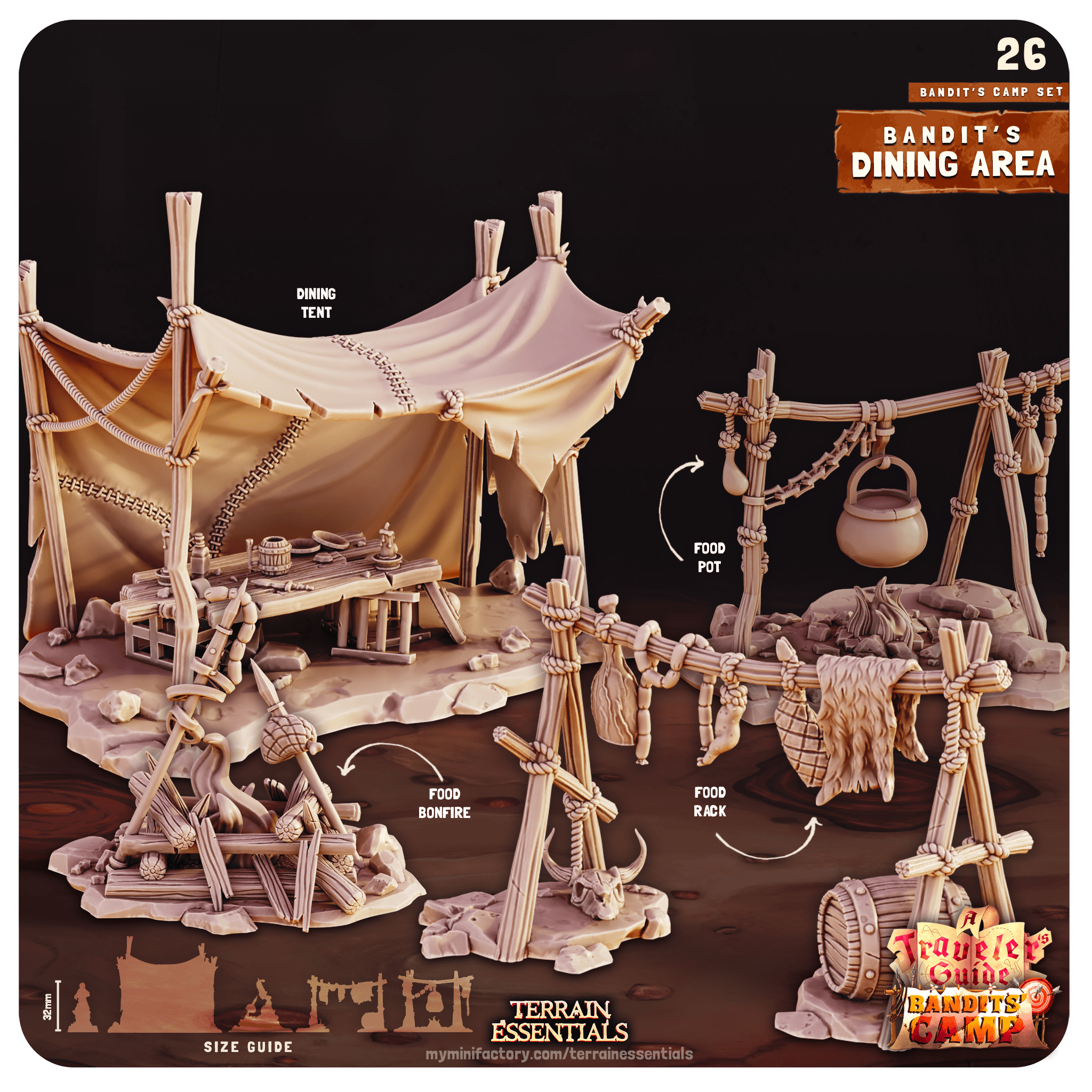 3D Printed Cast n Play Dining Area Bandits Camp Terrain Set 28mm 32mm D&D