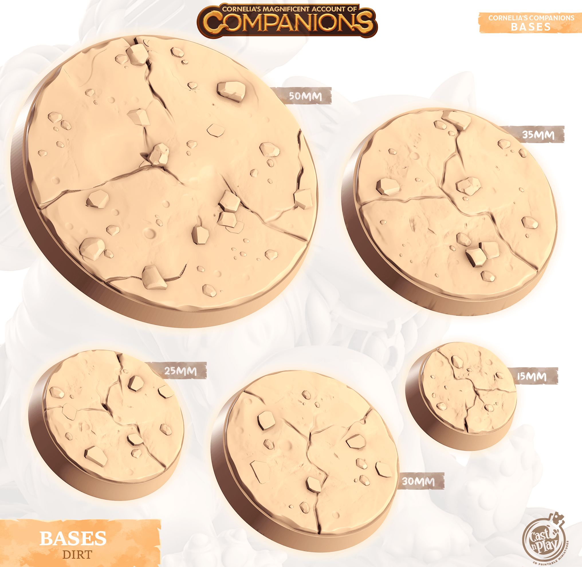 3D Printed Cast n Play Dirt Bases Companion's Bases - Starter Pack Companions 28mm 32mm D&D