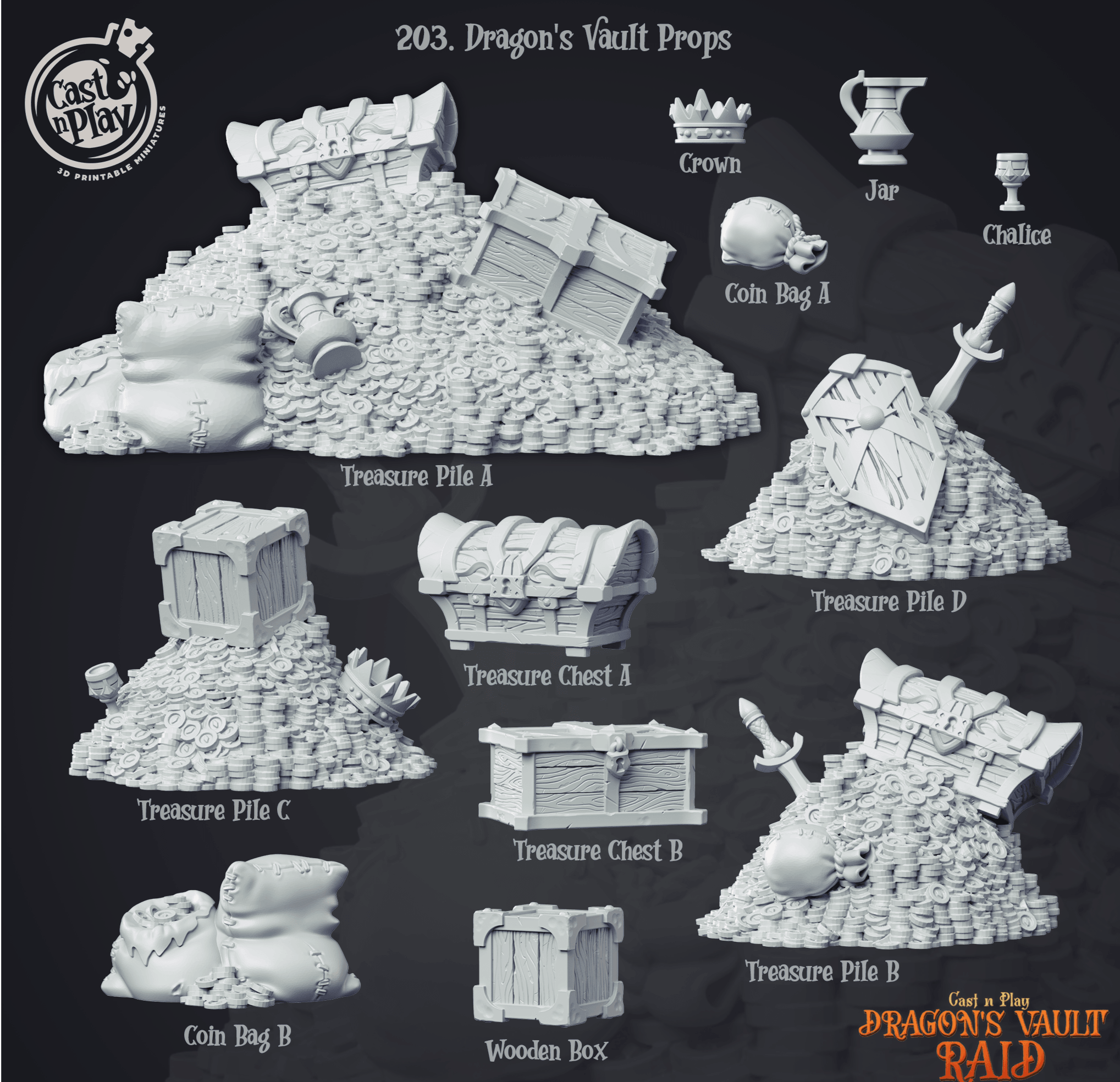3D Printed Cast n Play Dragon's Vault Props Dragons Hoard 28mm 32mm D&D