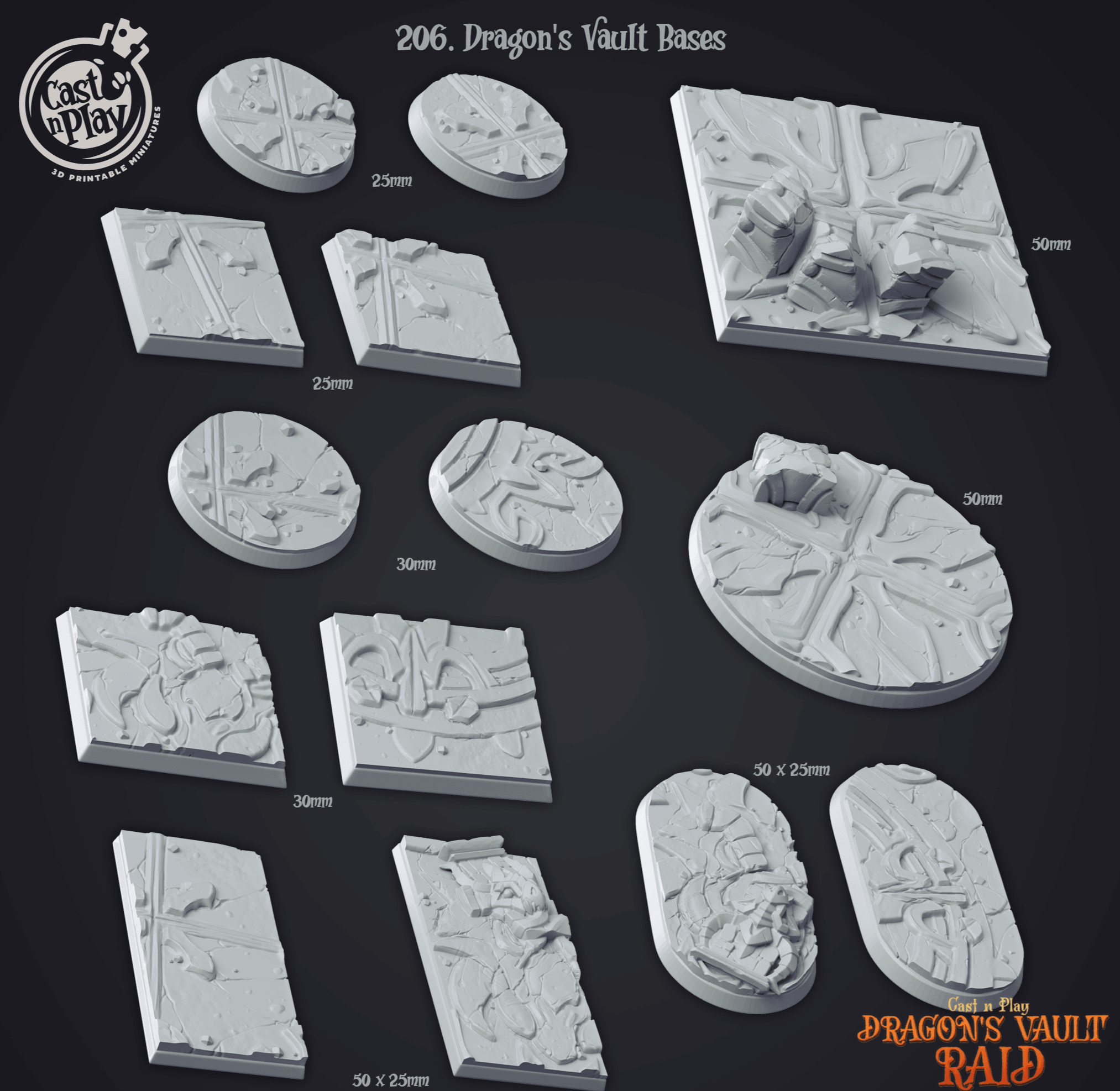 3D Printed Cast n Play Dragons Vault Dragons Hoard Bases Set 28mm 32mm D&D