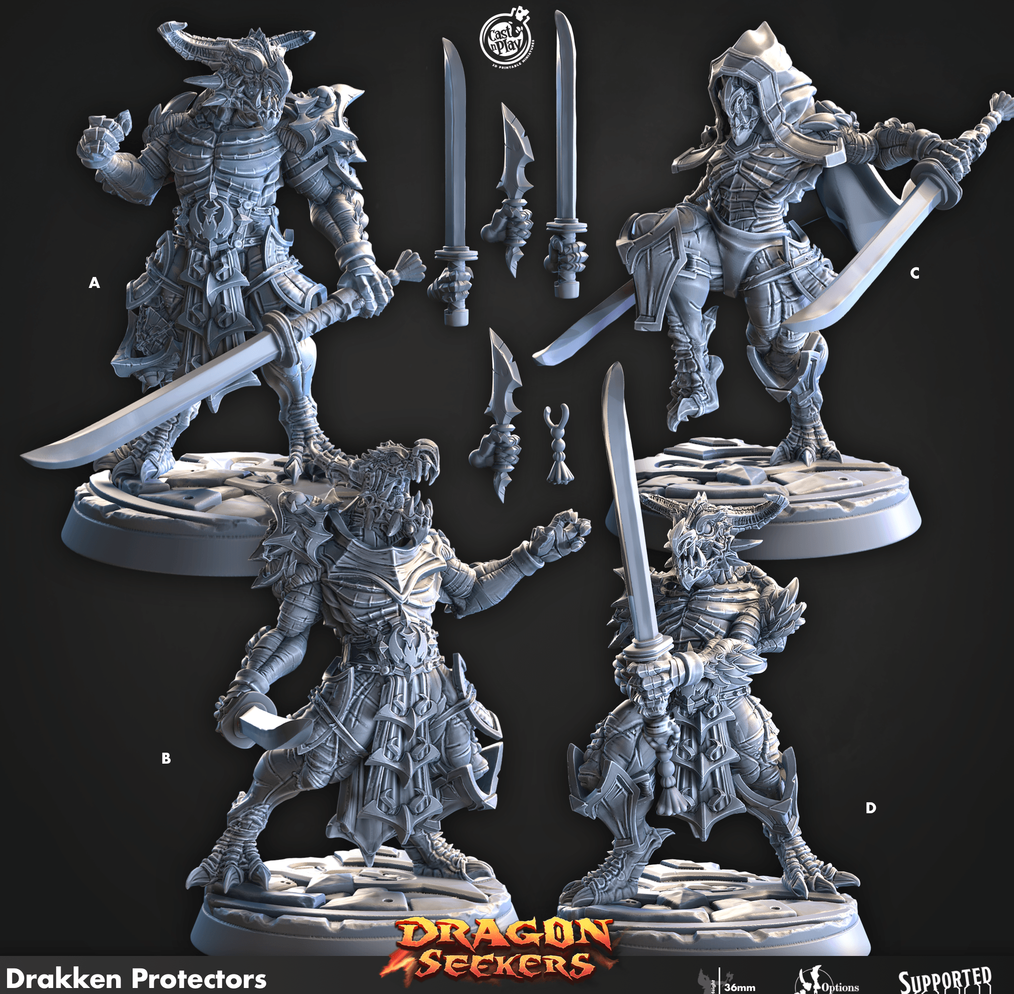 3D Printed Cast n Play Drakken Protectors Dragon Seekers 28 32mm D&D