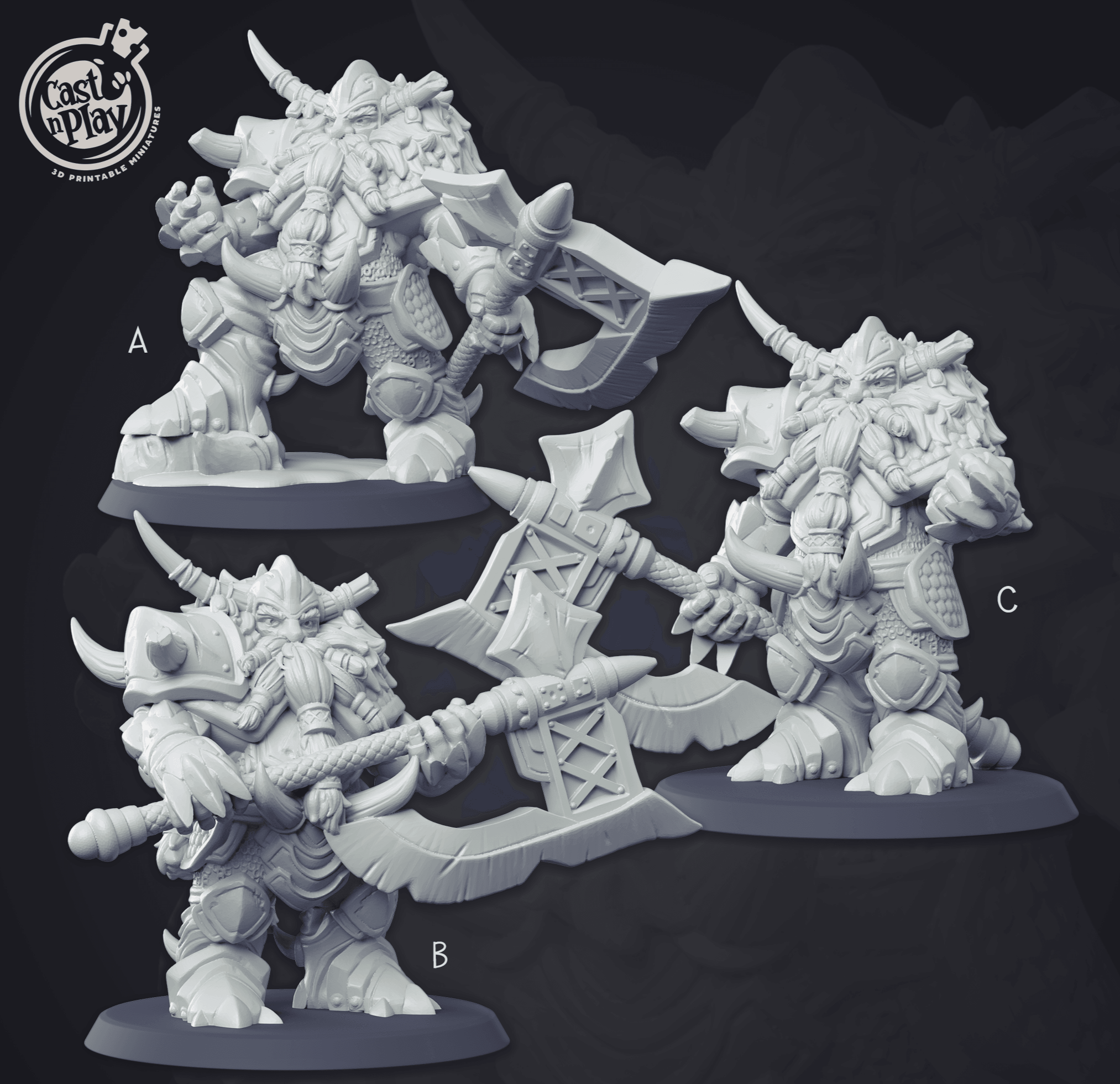 3D Printed Cast n Play - Dwarf Commanders Set 28mm 32mm D&D