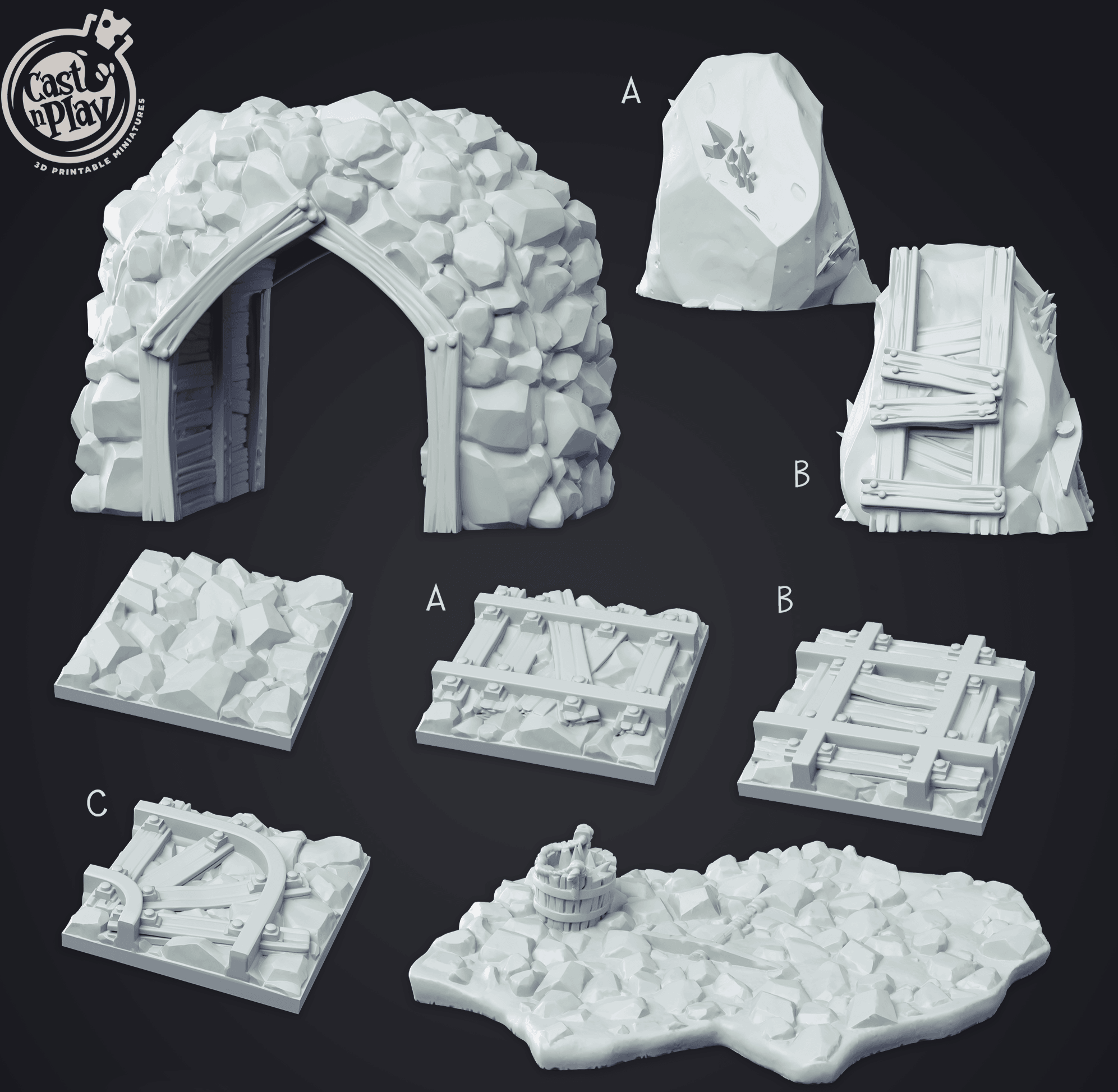 3D Printed Cast n Play - Dwarven Mine 28mm 32mm D&D