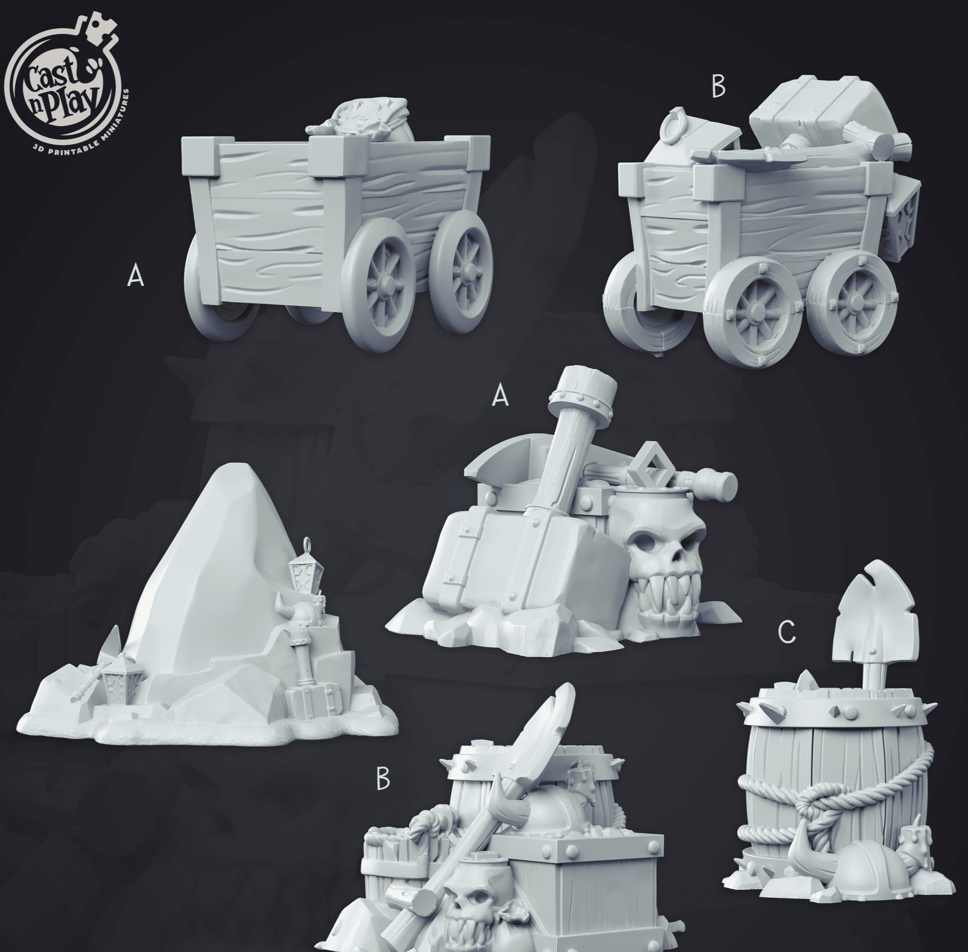 3D Printed Cast n Play - Dwarven Mine Props 28mm 32mm D&D