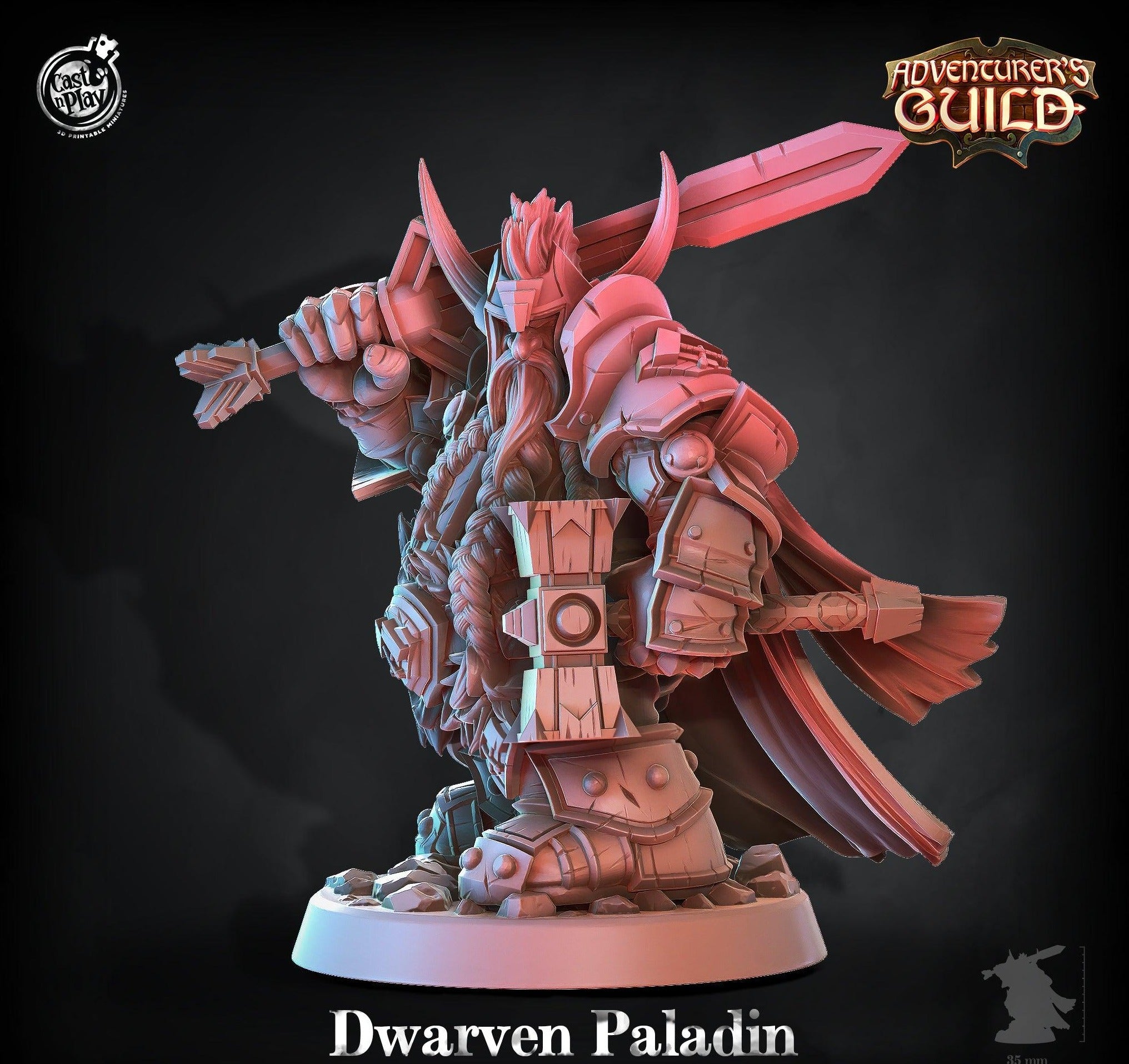 3D Printed Cast n Play Dwarven Paladin Adventurer's Guild 28mm 32mm D&D