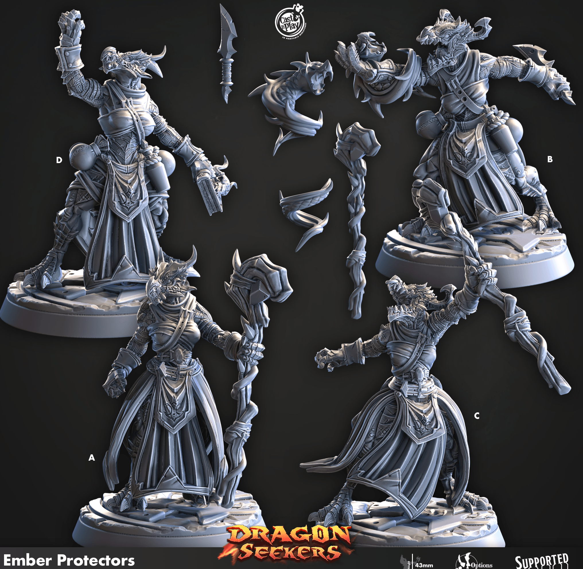 3D Printed Cast n Play Ember Protectors Dragon Seekers 28 32mm D&D