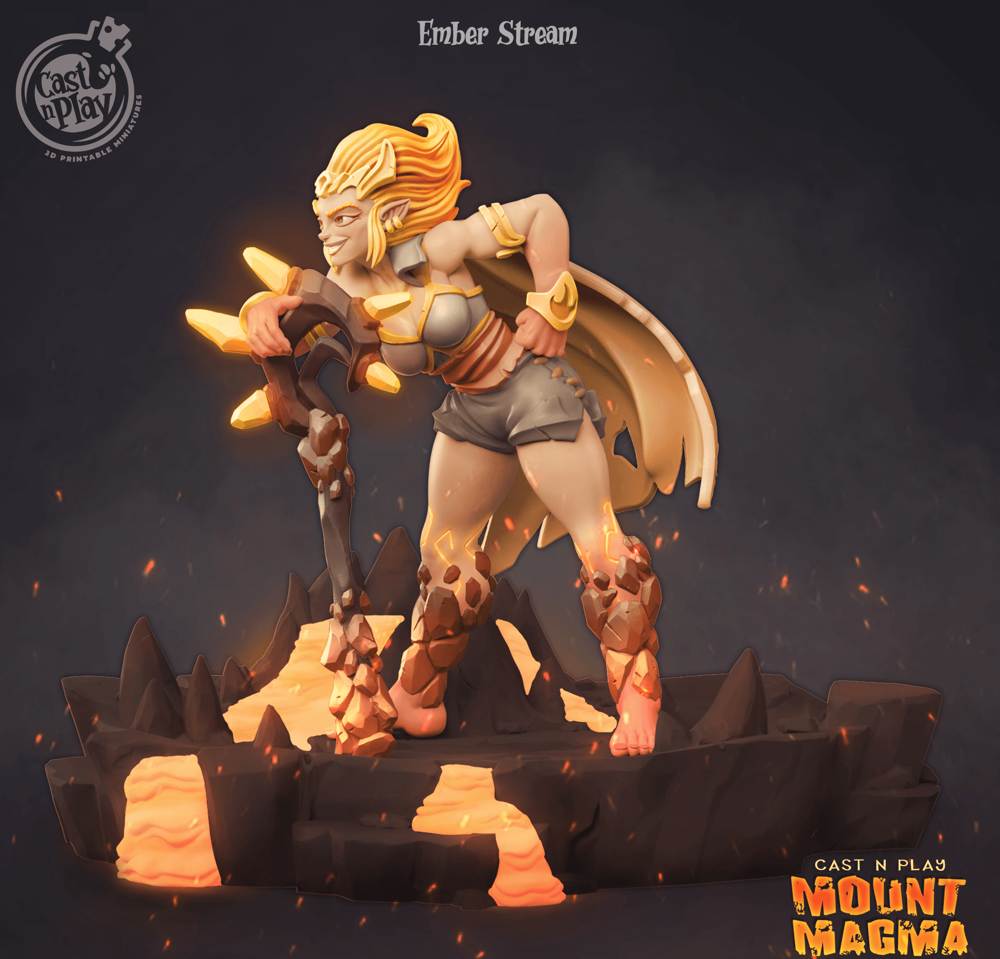 3D Printed Cast n Play Ember Stream Mount Magma 28mm 32mm D&D