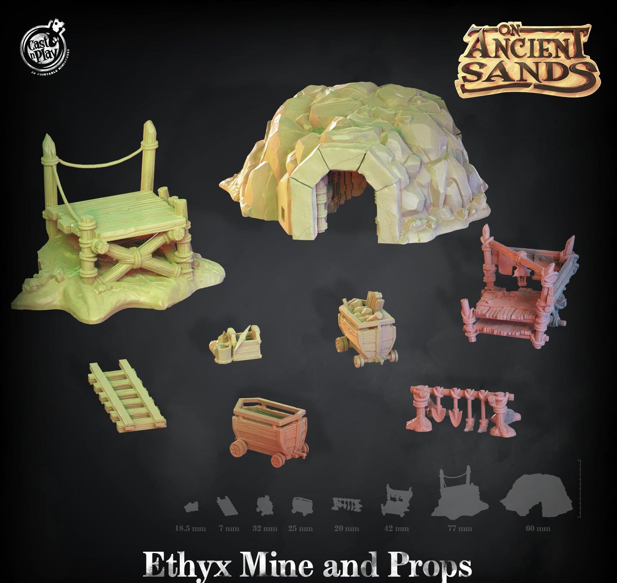 3D Printed Cast n Play Ethyx Mine and Props 28mm 32mm D&D