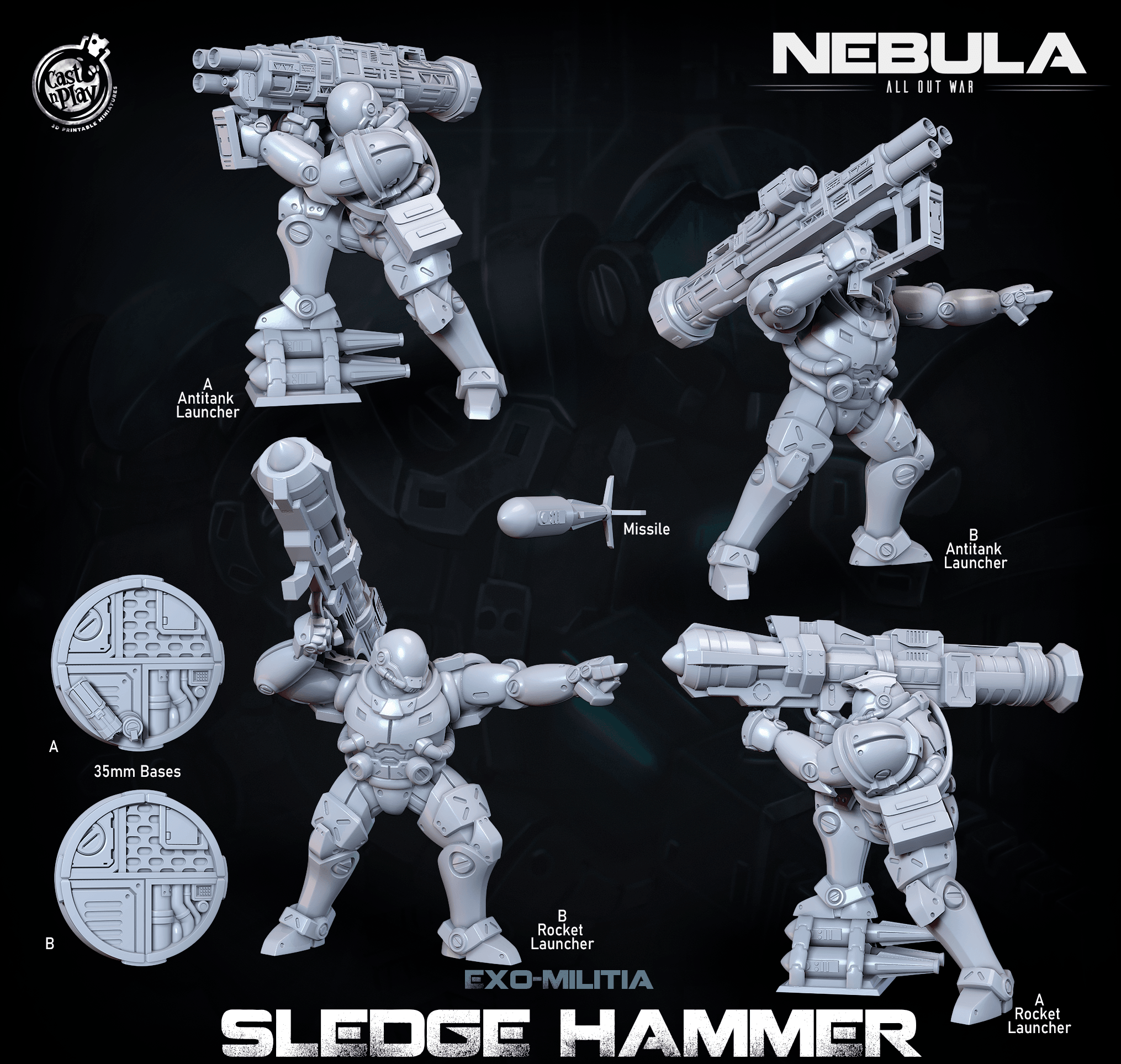 3D Printed Cast n Play Exo Militia Sledgehammer (Anti Vehicle Troops) Nebula All Out War 28mm 32mm D&D