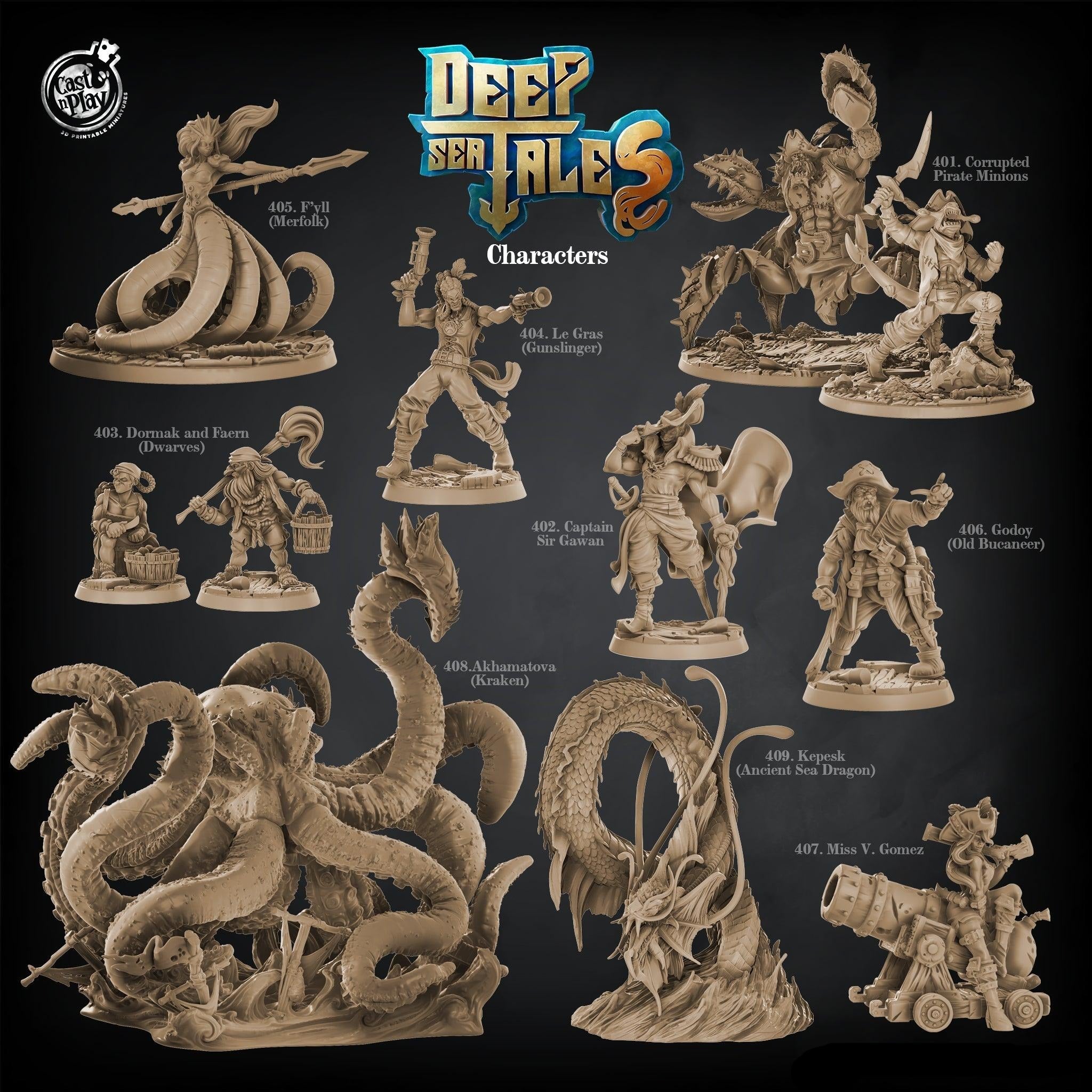 3D Printed Cast n Play F'yll (Merefolk) Deep Sea Tales 28mm 32mm D&D