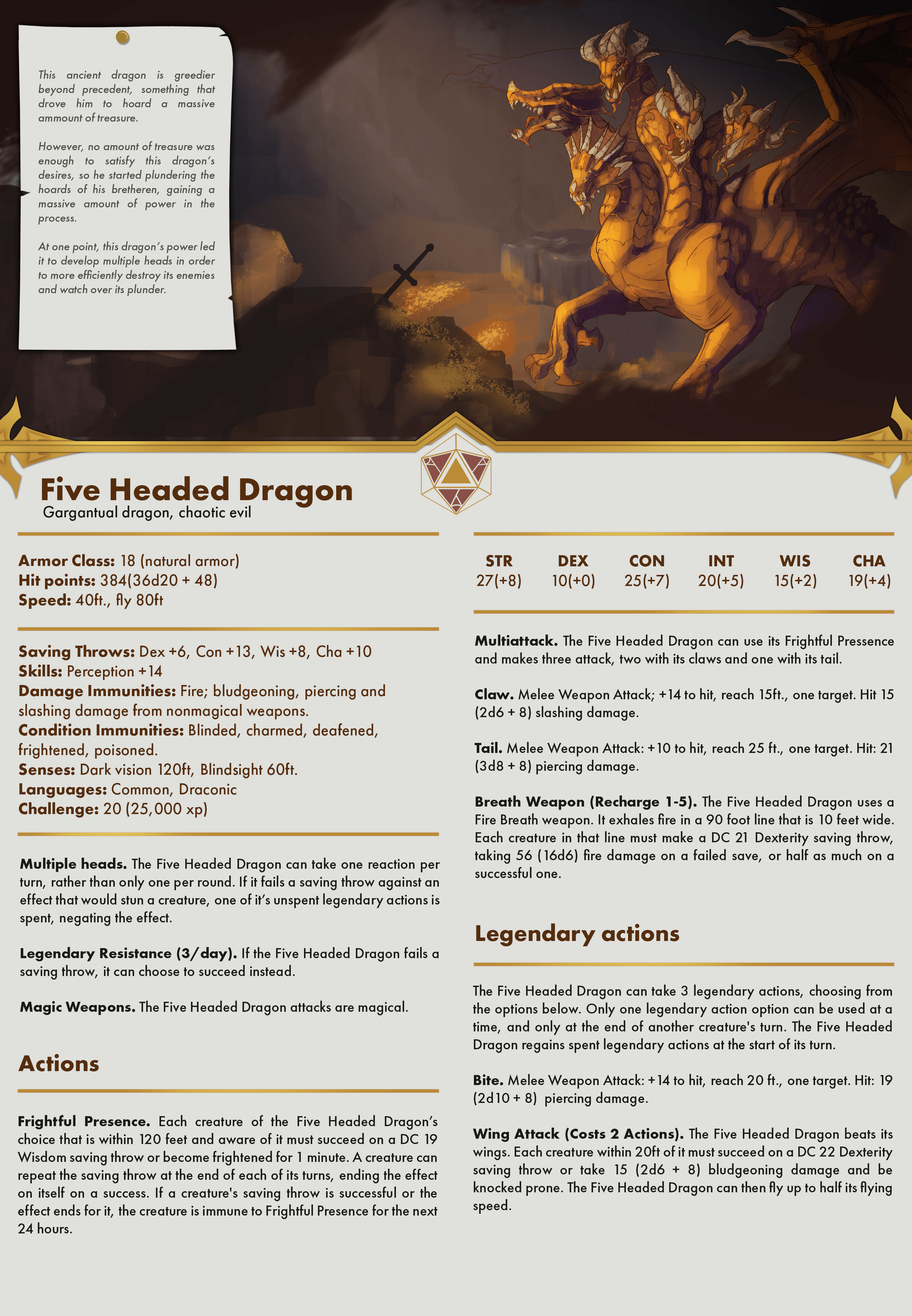 3D Printed Cast n Play Five Headed Dragon Kingdom Of Thamarya 28mm 32mm D&D