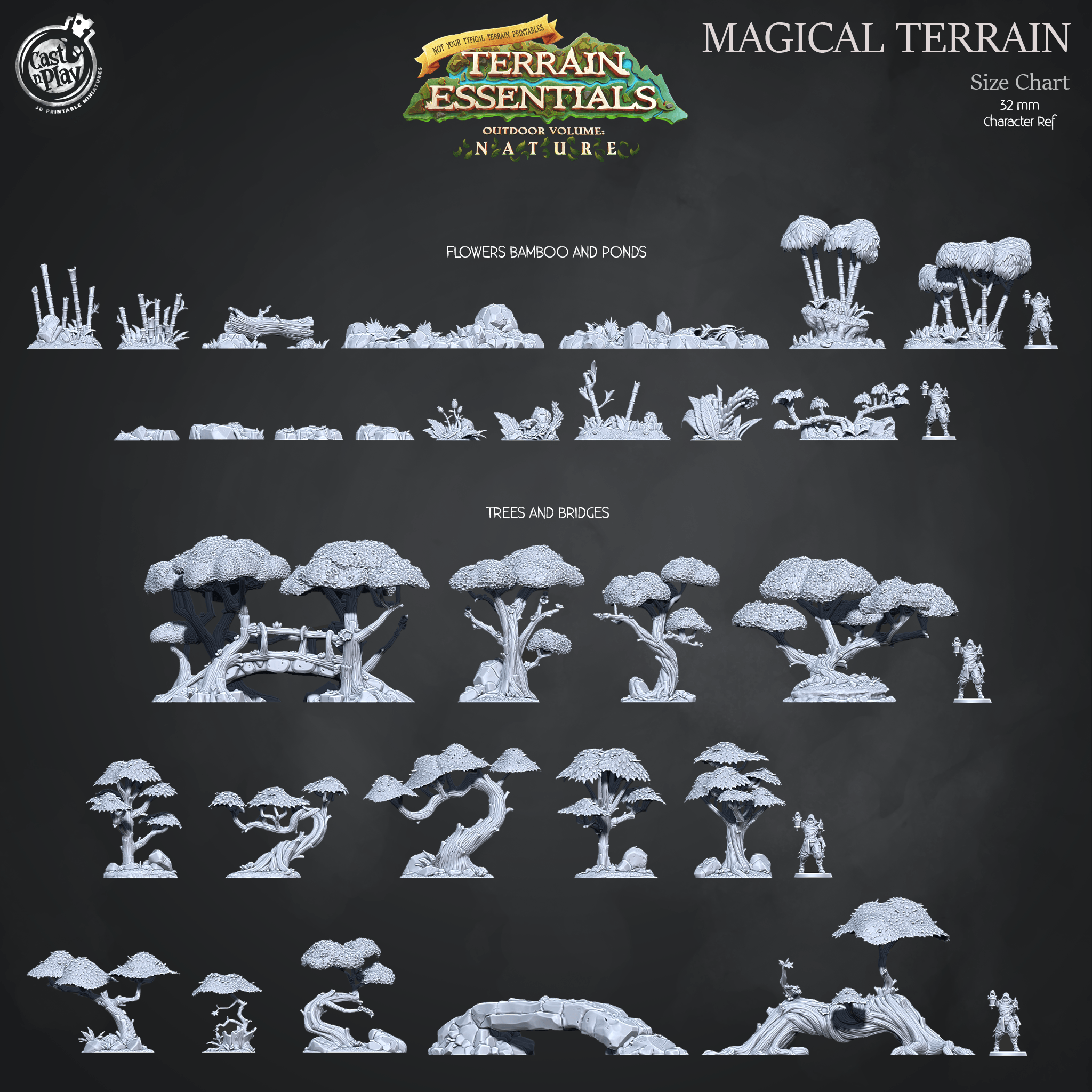 3D Printed Cast n Play Flowers Bamboo and Ponds Oriental Terrain Set Terrain Essentials Nature 28mm 32mm D&D