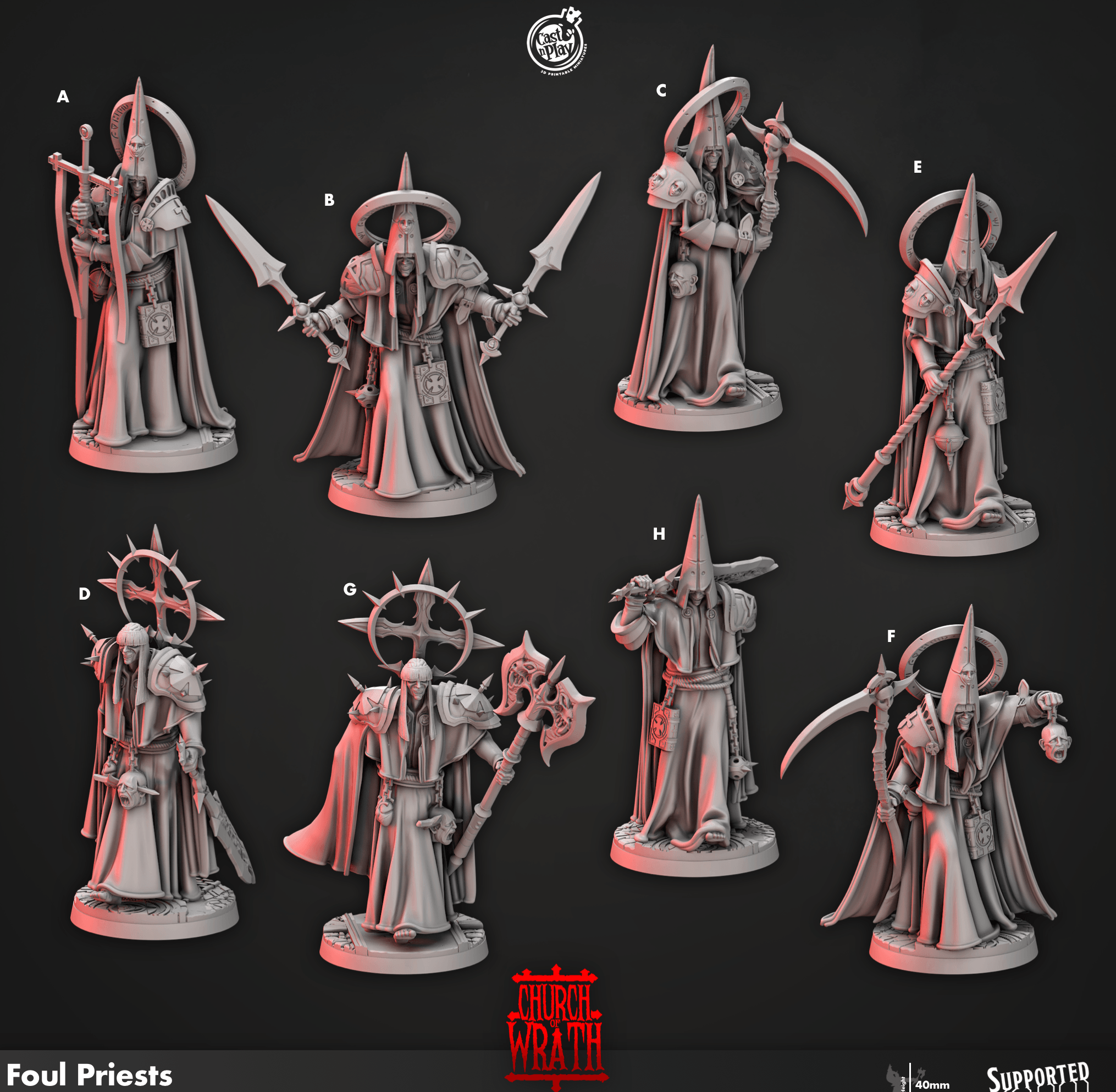 3D Printed Cast n Play Foul Priests Church of Wrath 28mm 32mm D&D