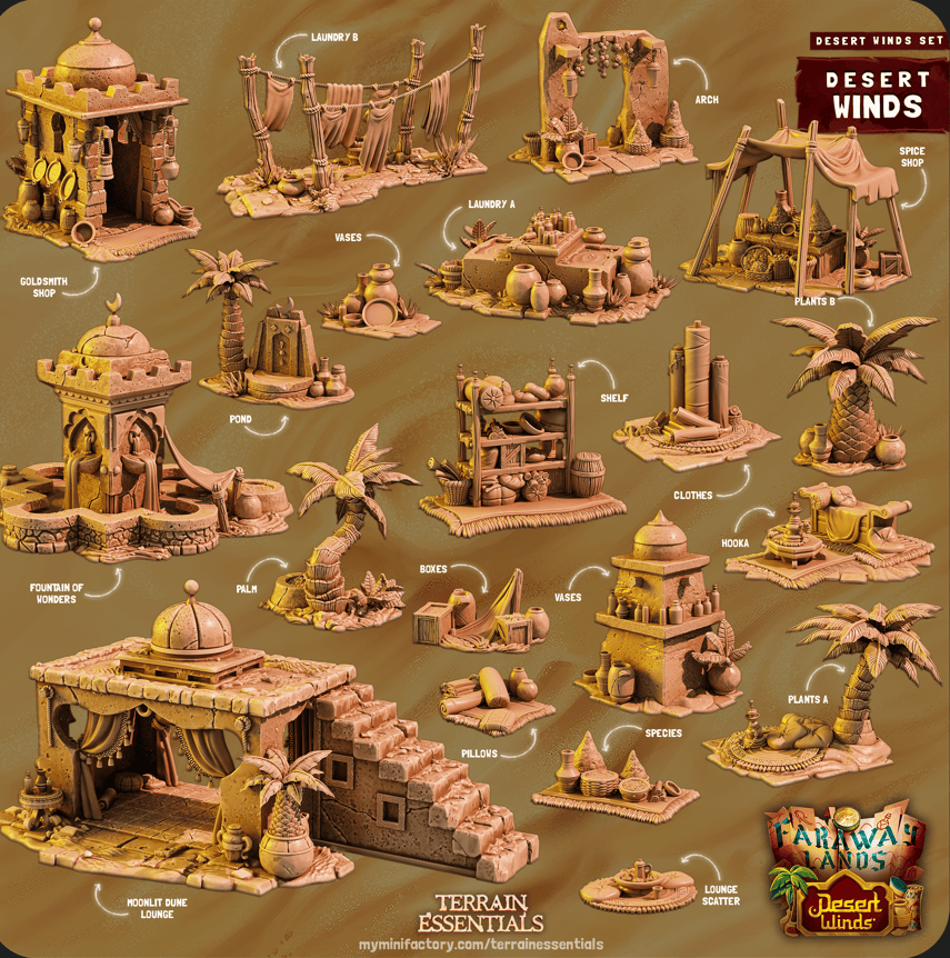 3D Printed Cast n Play Spice Shop Desert Winds Terrain Set 28mm 32mm D&D