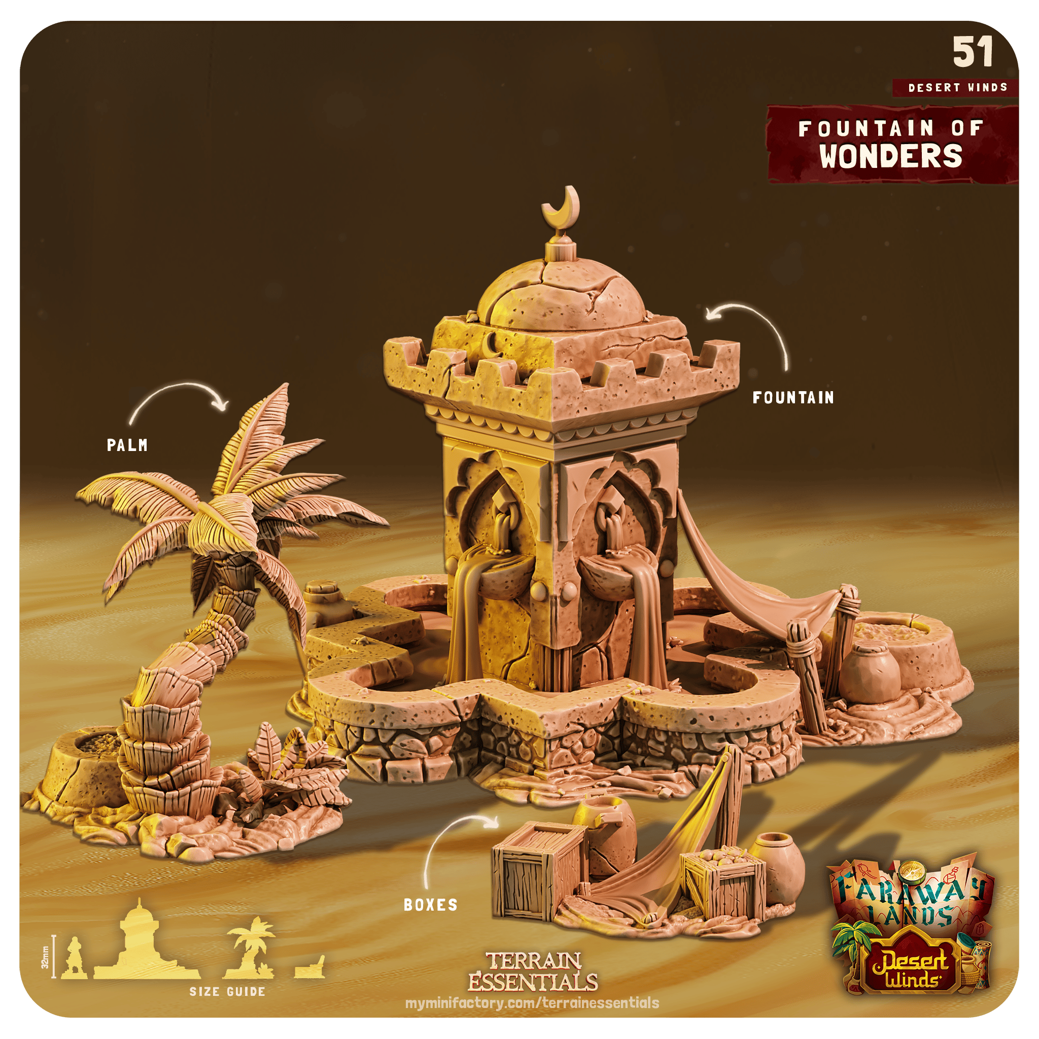 3D Printed Cast n Play Fountain of Wonders Desert Winds Terrain Set 28mm 32mm D&D