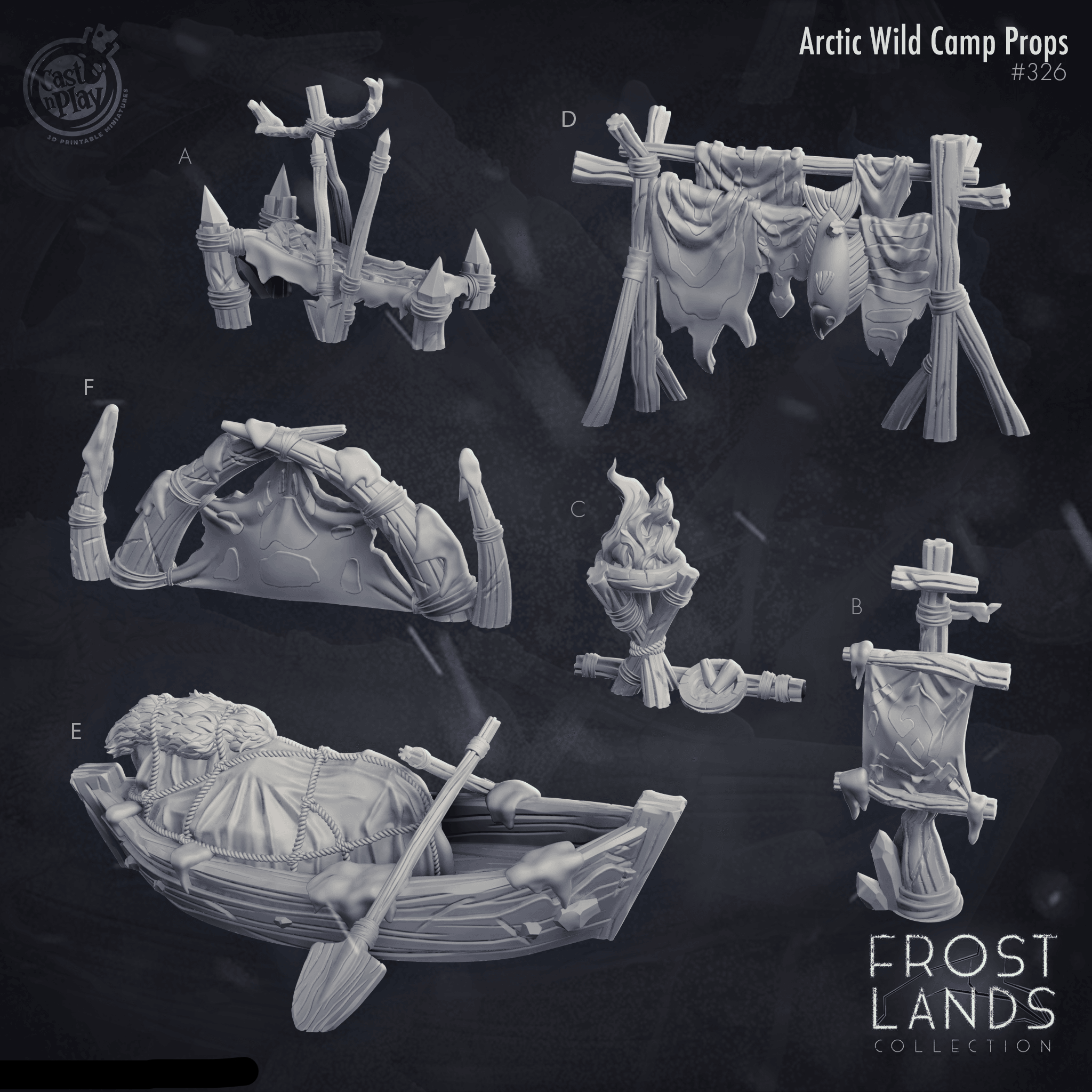 3D Printed Cast n Play Frostlands  Arctic Wild Camp Props 28mm 32mm D&D