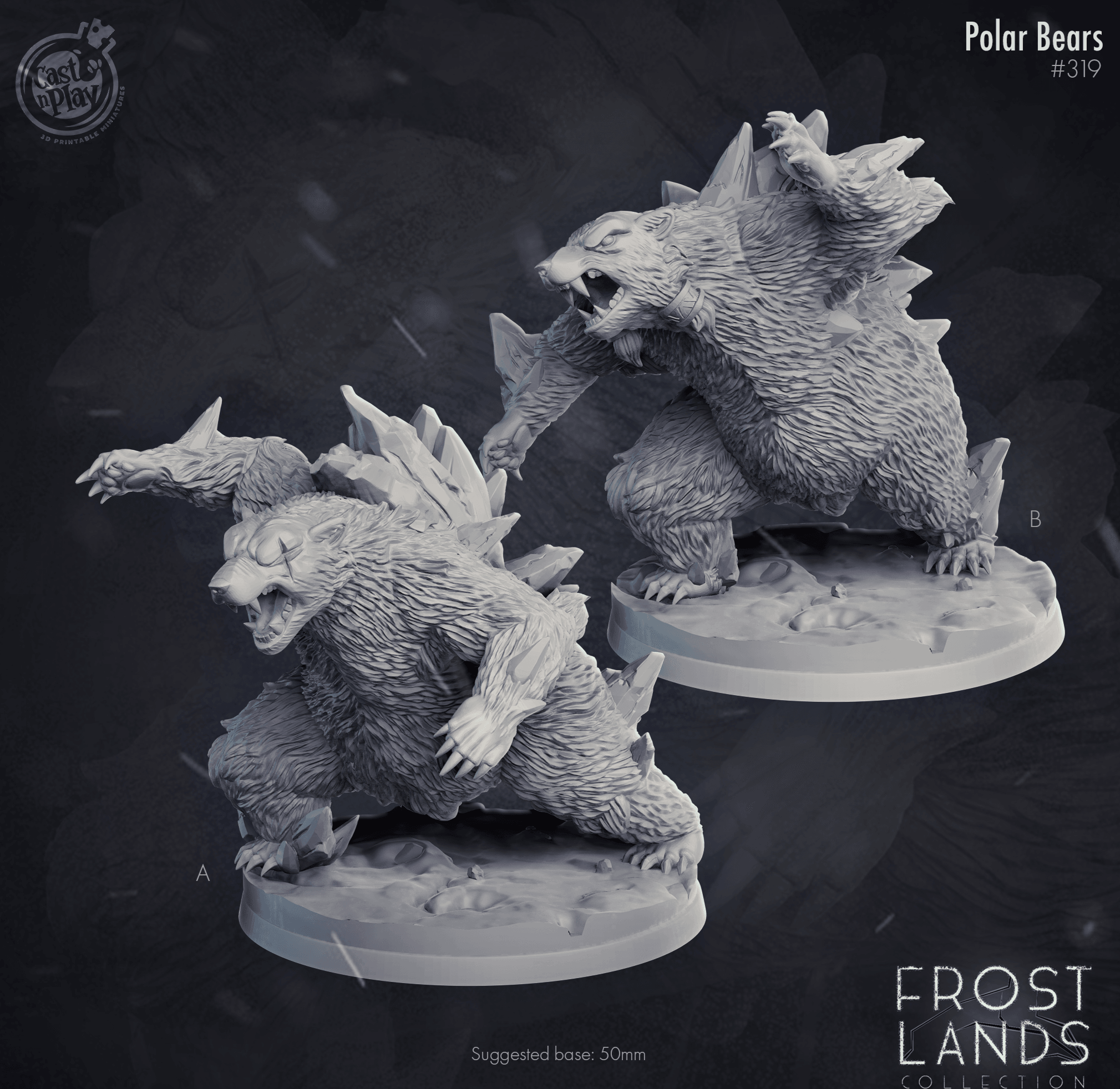 3D Printed Cast n Play Frostlands - Polar Bear 28mm 32mm D&D