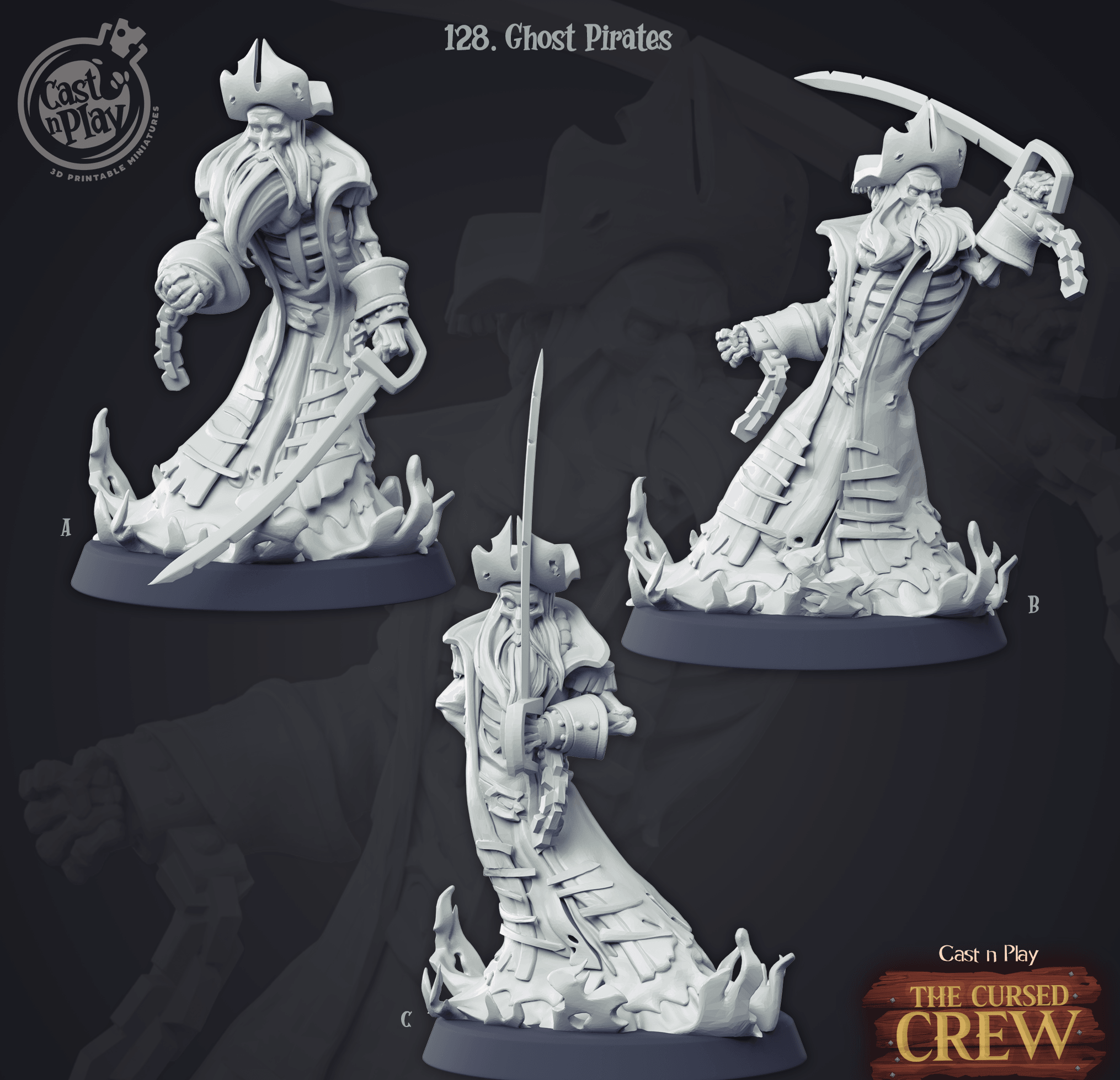 3D Printed Cast n Play Ghost Pirates The Cursed Crew 28mm 32mm D&D