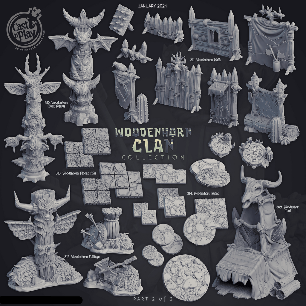 3D Printed Cast n Play Giant Totems Woodenhorn Clan 28mm 32mm D&D