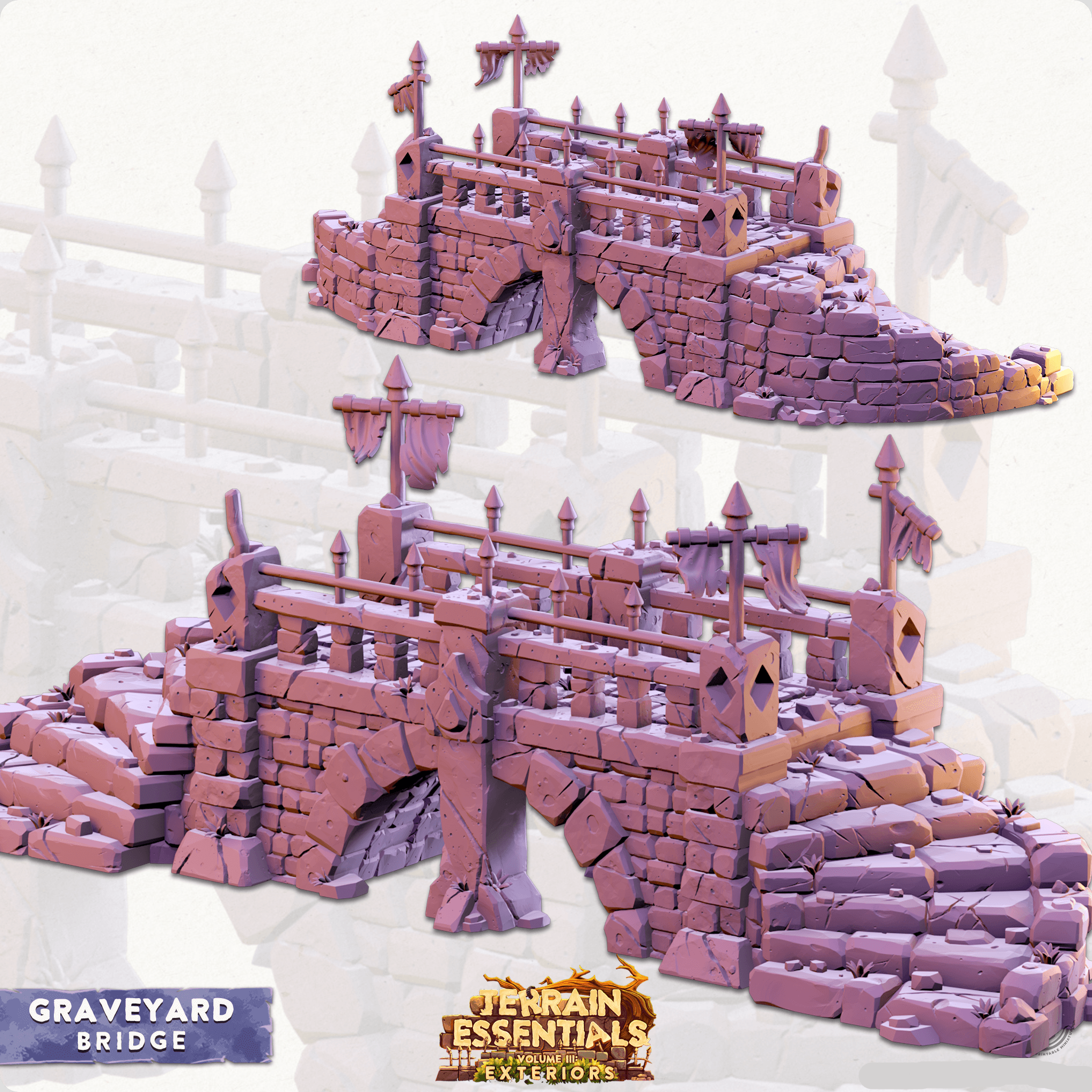 3D Printed Cast n Play Graveyard - Graveyard Bridge Set 28mm 32mm D&D
