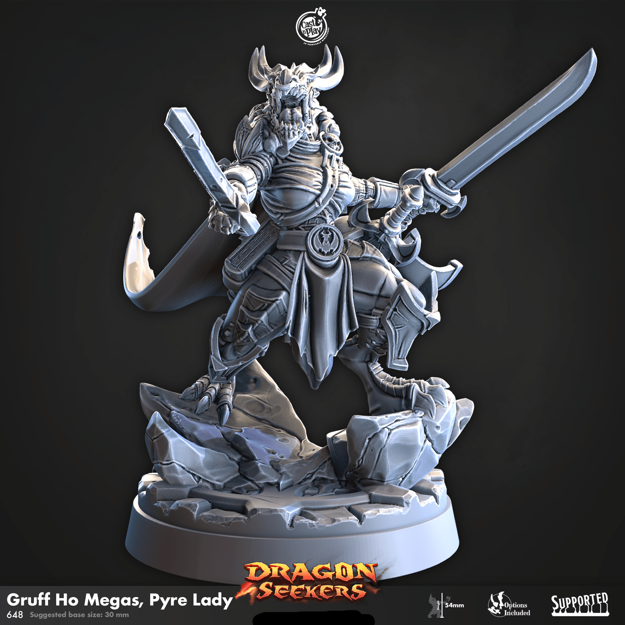 3D Printed Cast n Play Gruff Ho Megas, Pyre Lady Dragon Seekers 28mm 32mm D&D