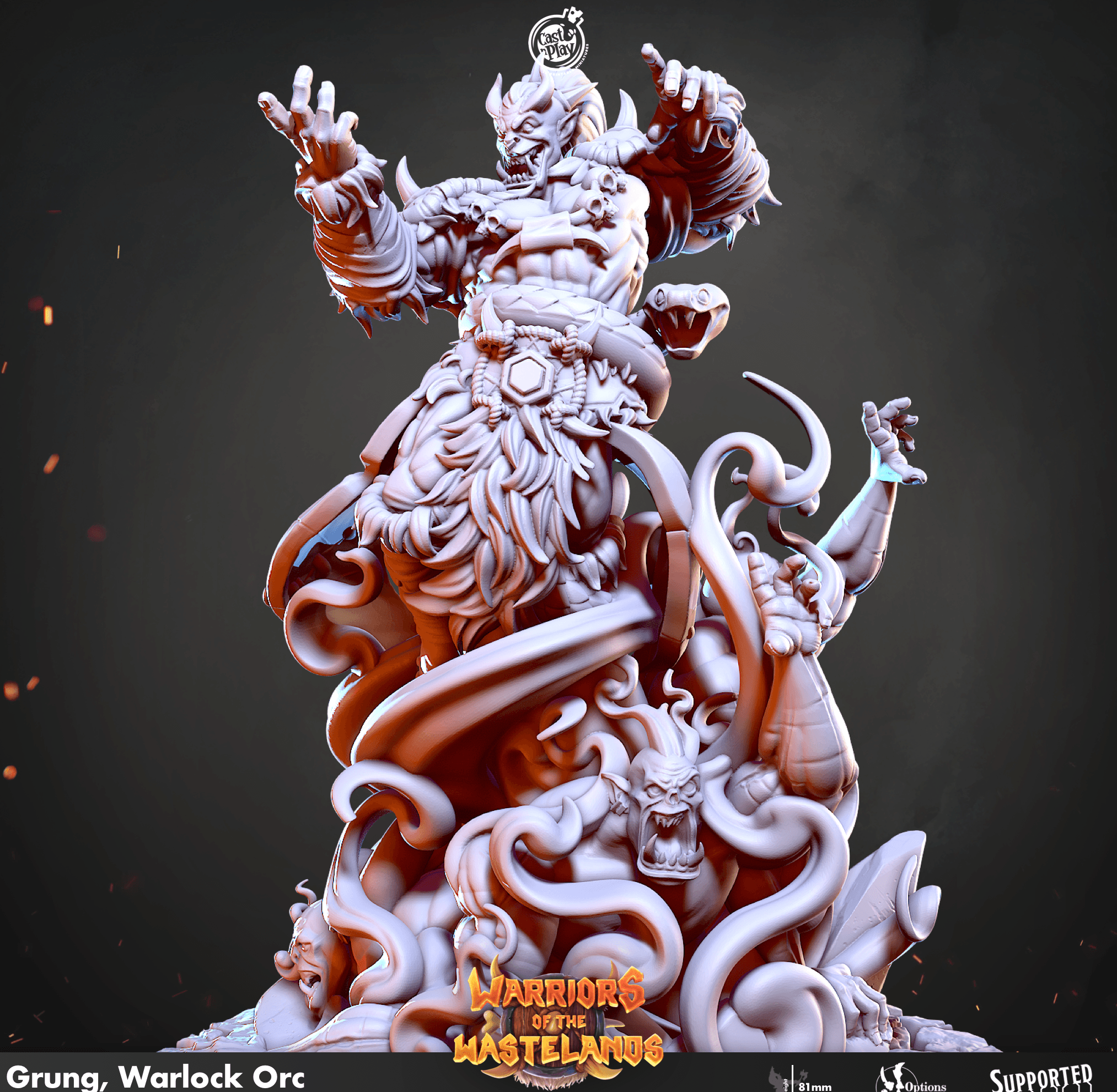 3D Printed Cast n Play Grung Orc Warlock Warriors of the Wastelands 28mm 32mm D&D