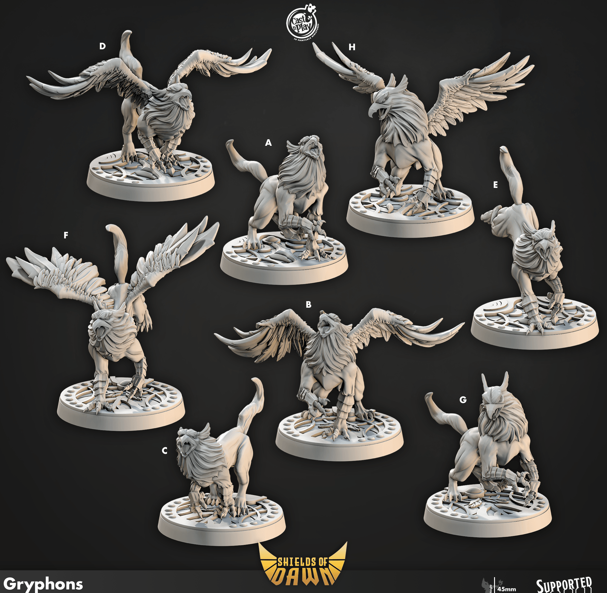 3D Printed Cast n Play Gryphons Shields of Dawn 28mm 32mm D&D