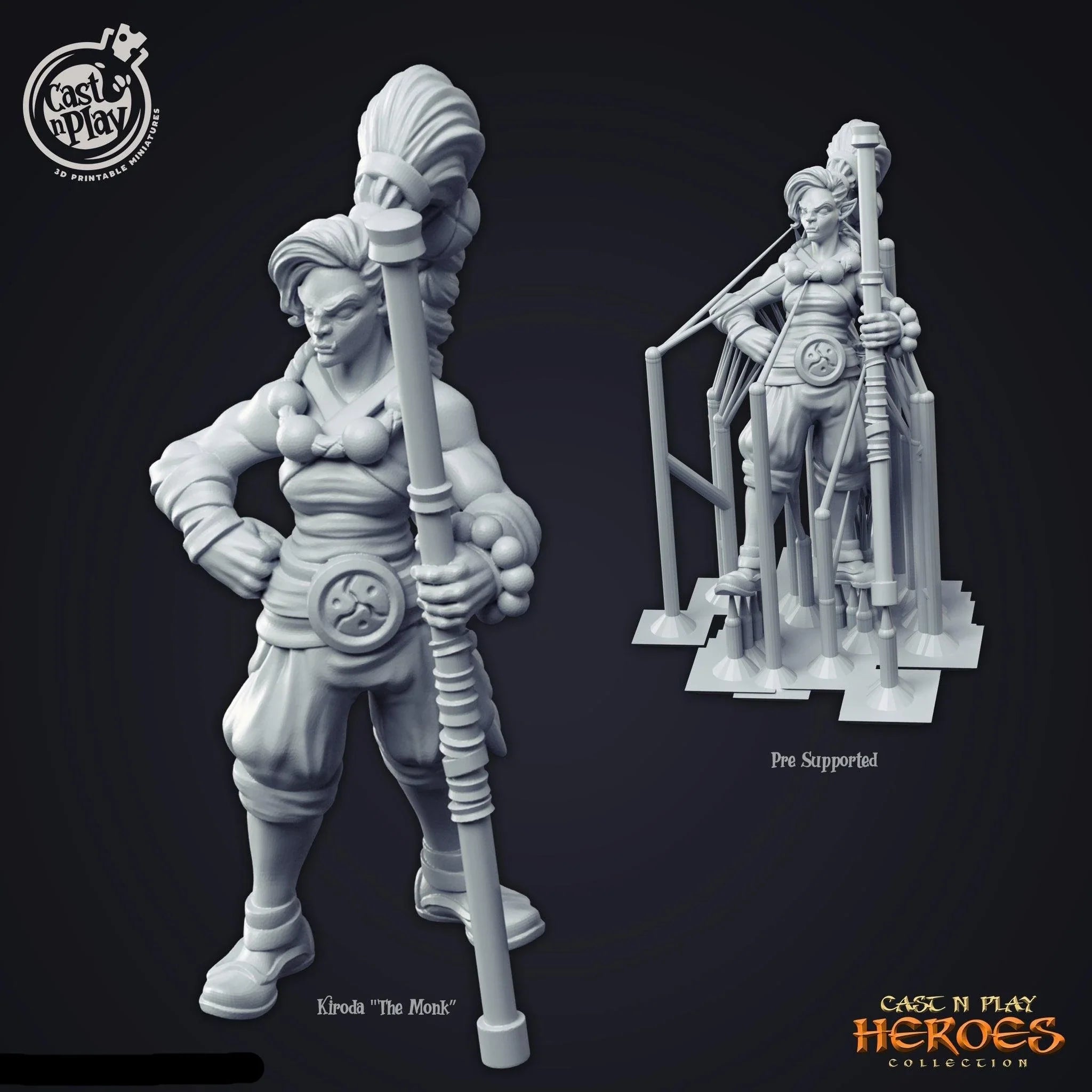 3D Printed Cast n Play Half Orc Female Monk 28mm 32mm D&D
