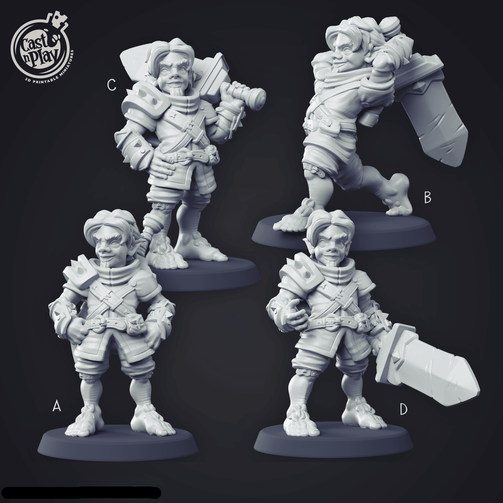 3D Printed Cast n Play Halfling Fighter Set 28mm 32mm D&D