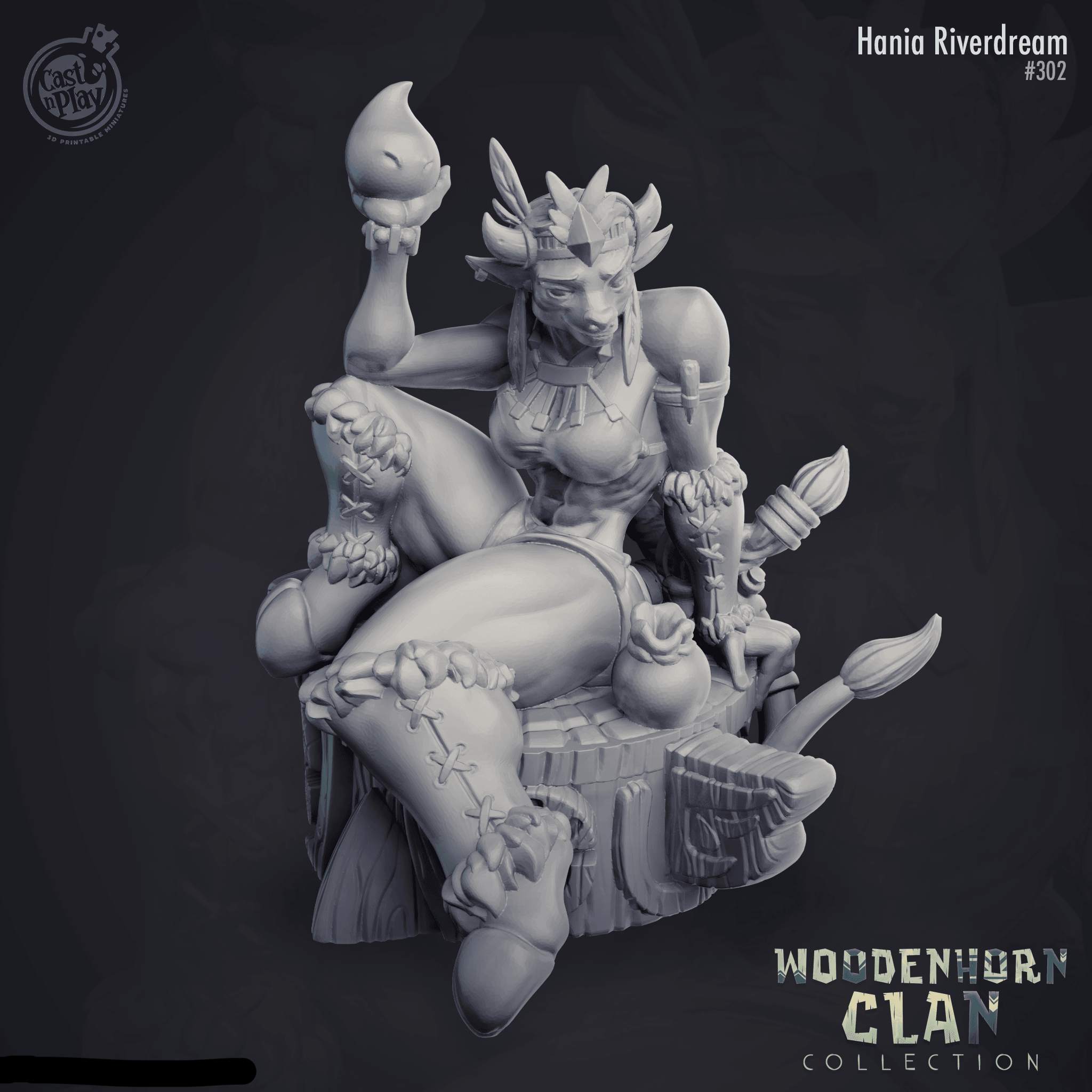 3D Printed Cast n Play Hania Riverdream Wooden Horn Clan 28mm 32mm D&D