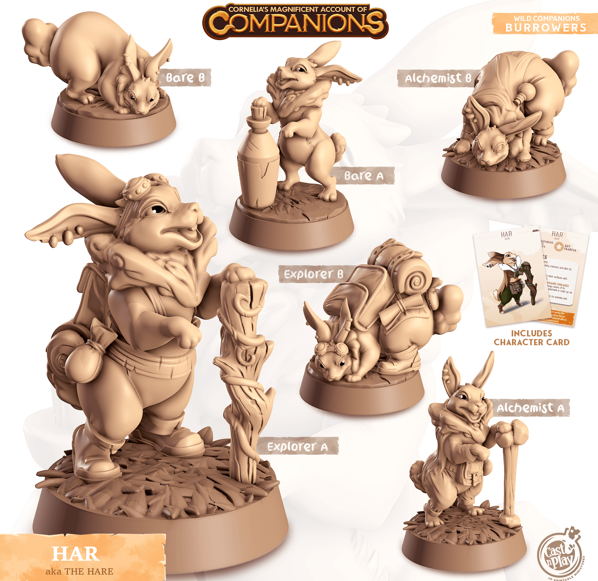 3D Printed Cast n Play Har - Hare Companions 28mm 32mm D&D