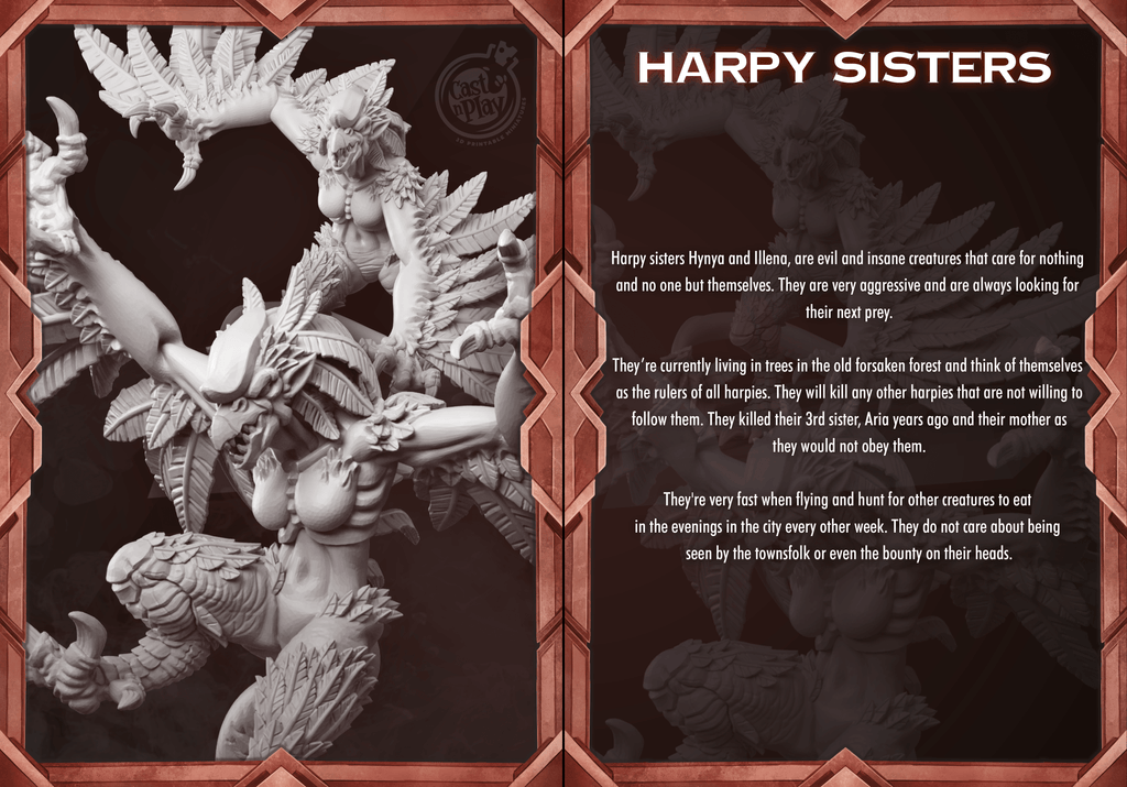 3D Printed Cast n Play Harpy Sisters Aria and Hynya Mythical Clash 28mm 32mm D&D