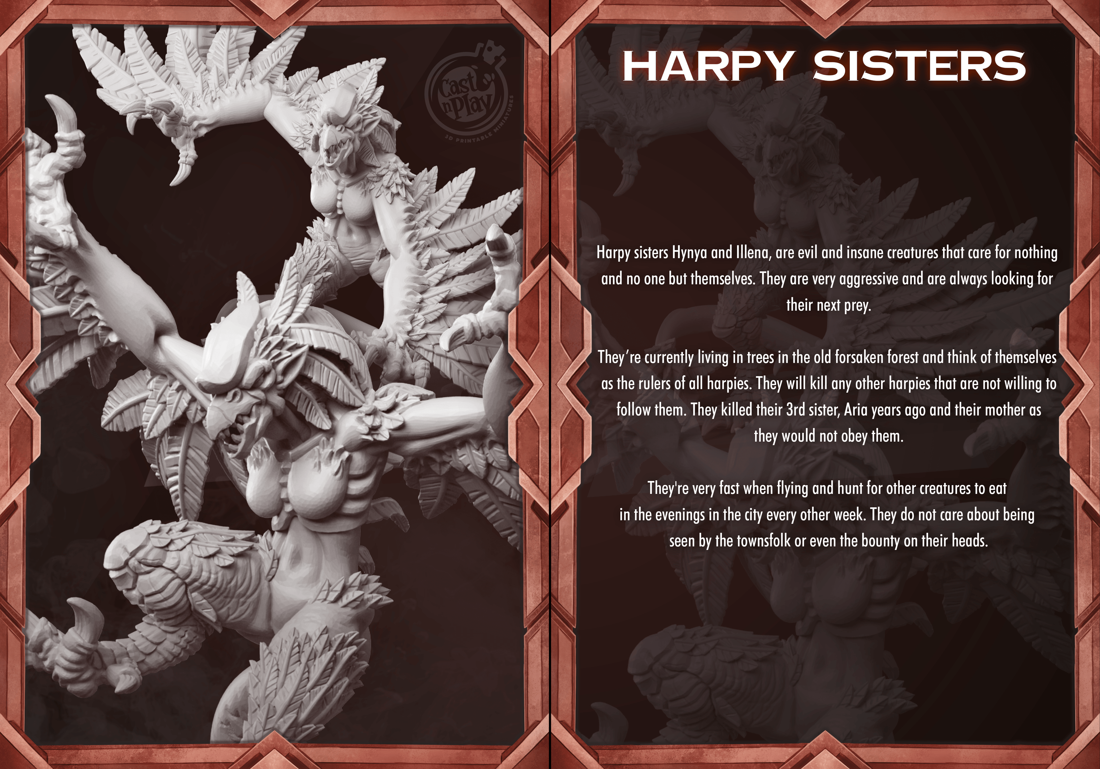 3D Printed Cast n Play Harpy Sisters Aria and Hynya Mythical Clash 28mm 32mm D&D