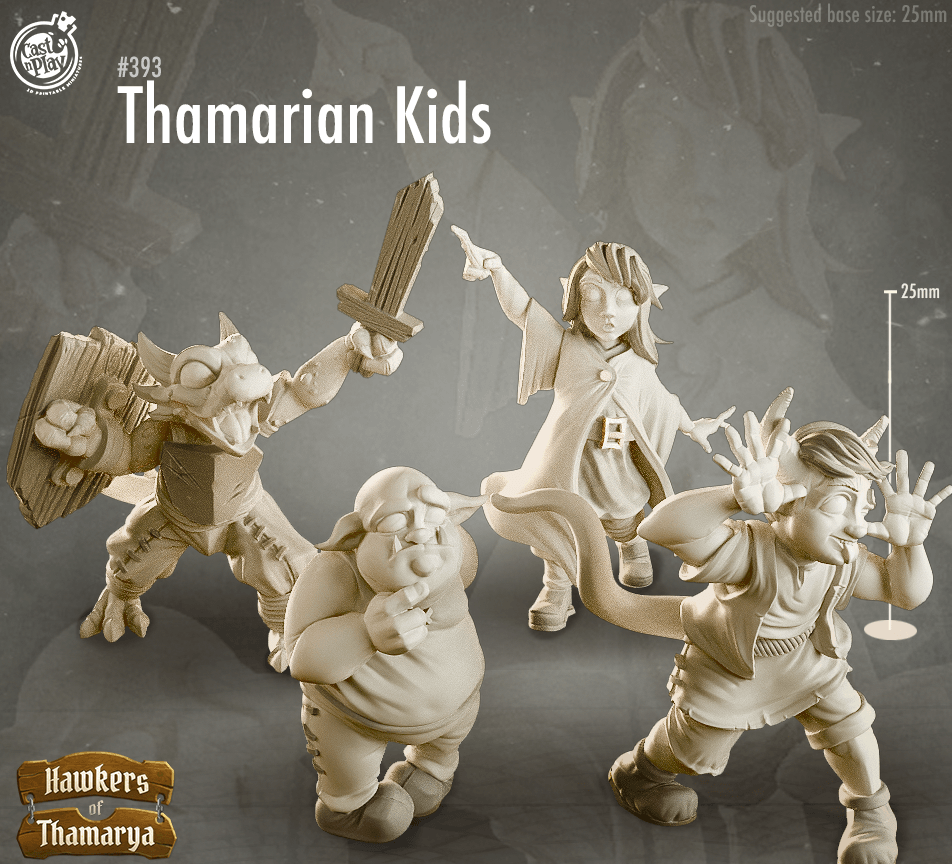 3D Printed Cast n Play Hawkers of Thamarya - Thamarian Orphan Kids 28mm 32mm D&D