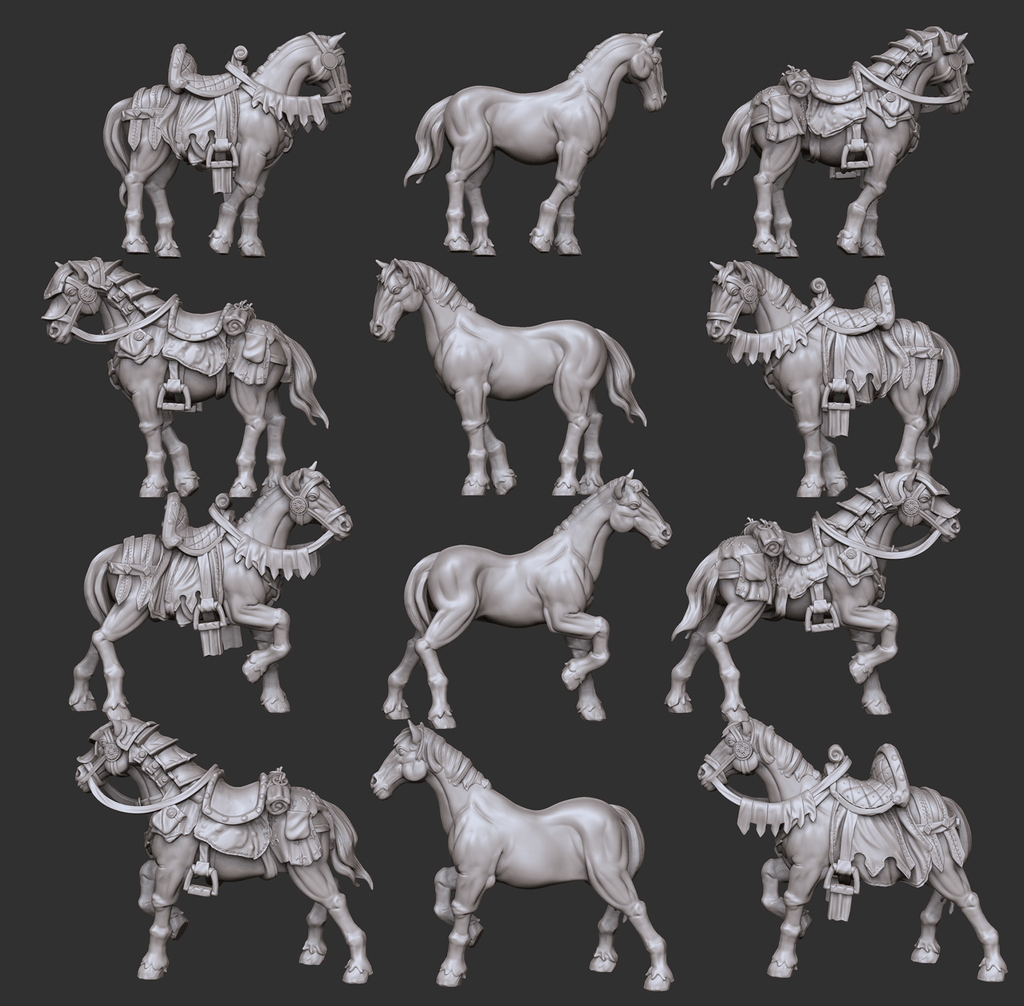 3D Printed Cast n Play Horses  Set Townsfolk 28mm 32mm D&D