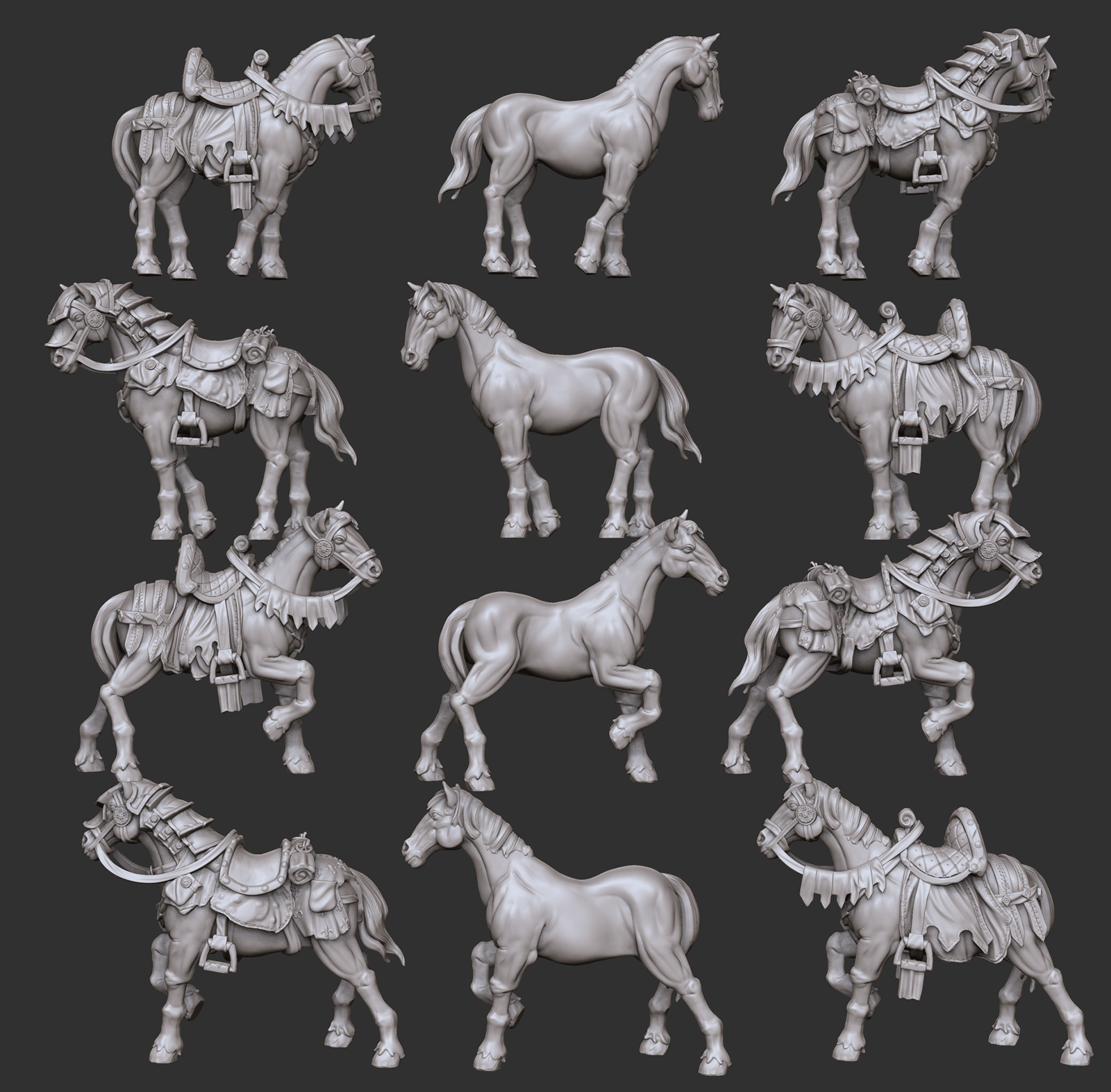 3D Printed Cast n Play Horses  Set Townsfolk 28mm 32mm D&D