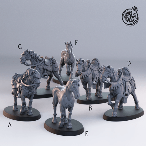 3D Printed Cast n Play Horses  Set Townsfolk 28mm 32mm D&D